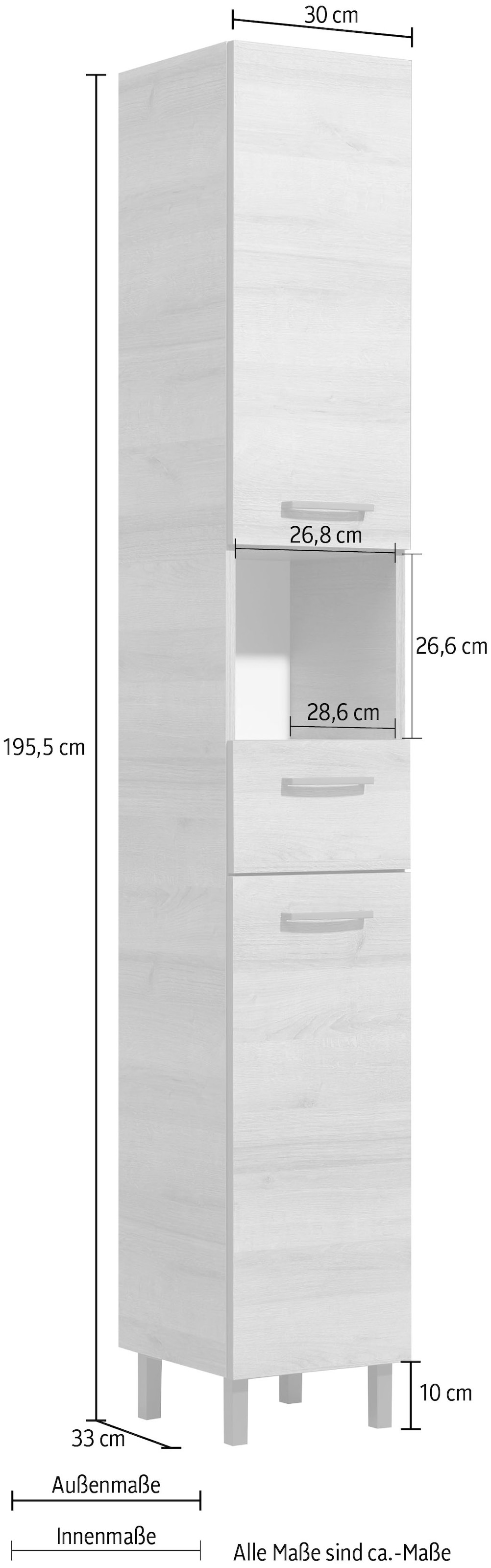 Saphir Armoire haute »Quickset 919 Badschrank, 30 cm breit, 2 Türen, Nische, 1 Schublade« Armoire haute de salle de bain avec amortisseur de porte, poignées grises