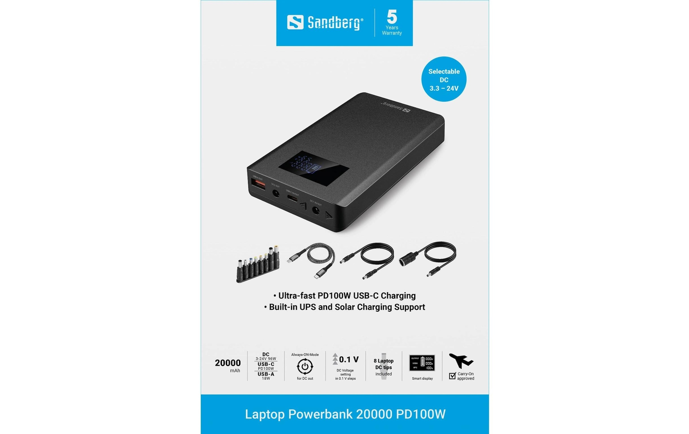 Sandberg Powerbank »Laptop 20000 mAh« Solarpanel