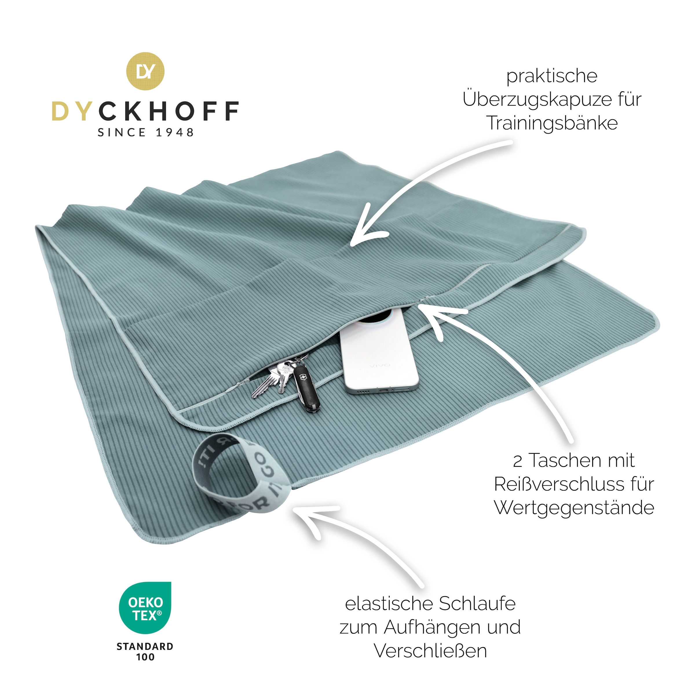 Dyckhoff Serviette de bain »Mikrofaser Sporttuch Struktur« Avec capuche à enfiler, séchage rapide, léger, poche zippée