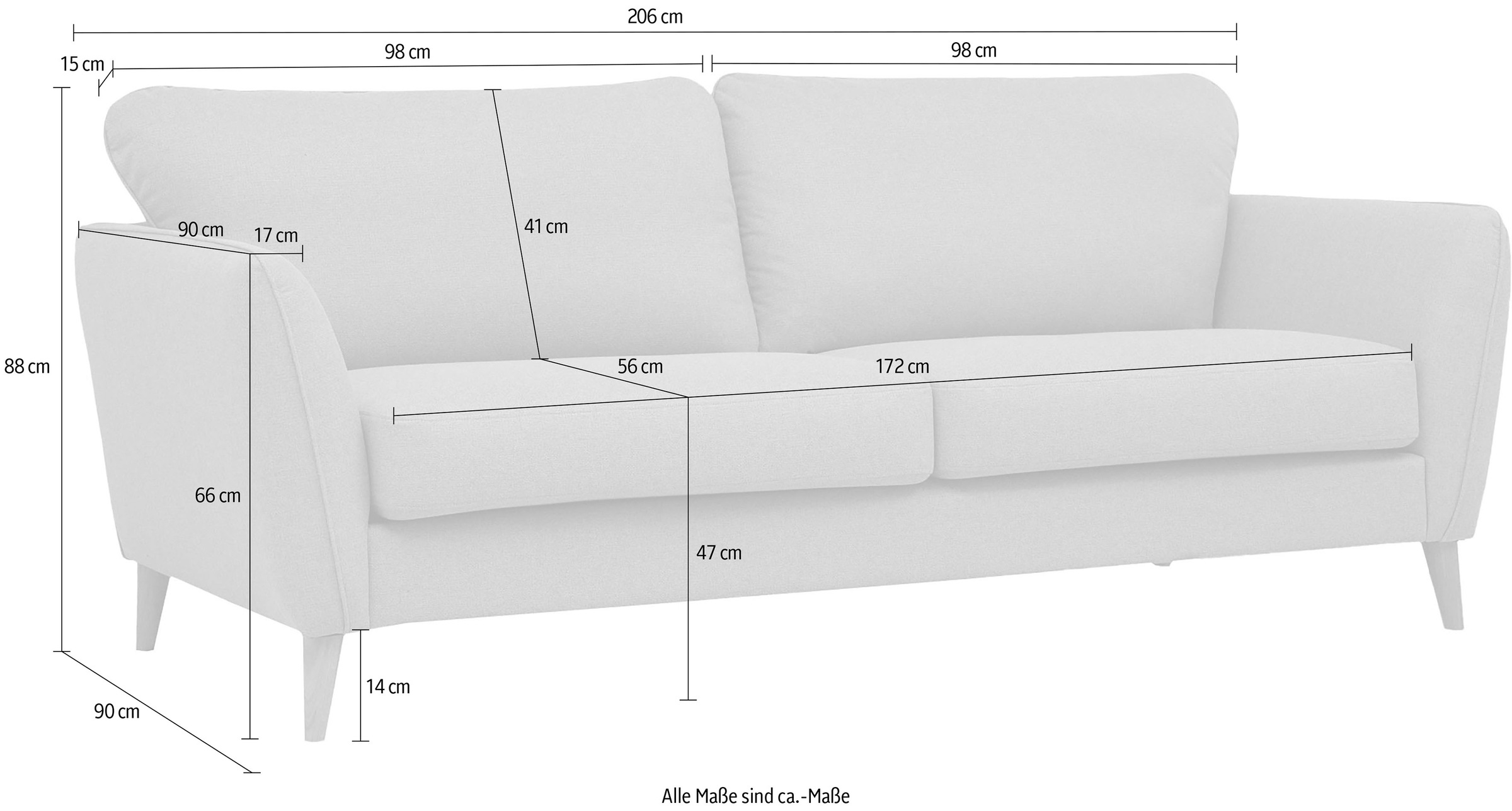 Home affaire 3-places »MARSEILLE 3er Sofa 206 cm, Cord, Flachgewebe, Struktur, Webstoff« Massivholzbeine Eiche, Landhausstil, Wellenunterfederung