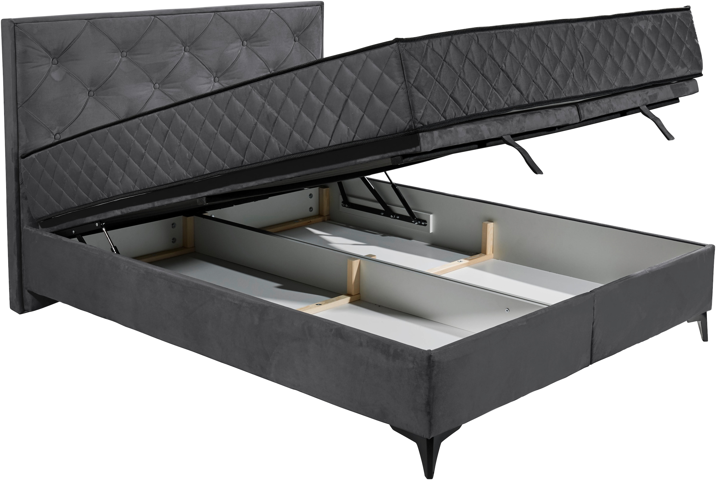 ED EXCITING DESIGN Lit de boxe »Monroe inkl. Bettkasten, erhältlich in den Breiten 160cm & 180cm« matelas duo - côté ferme avec natte de coco