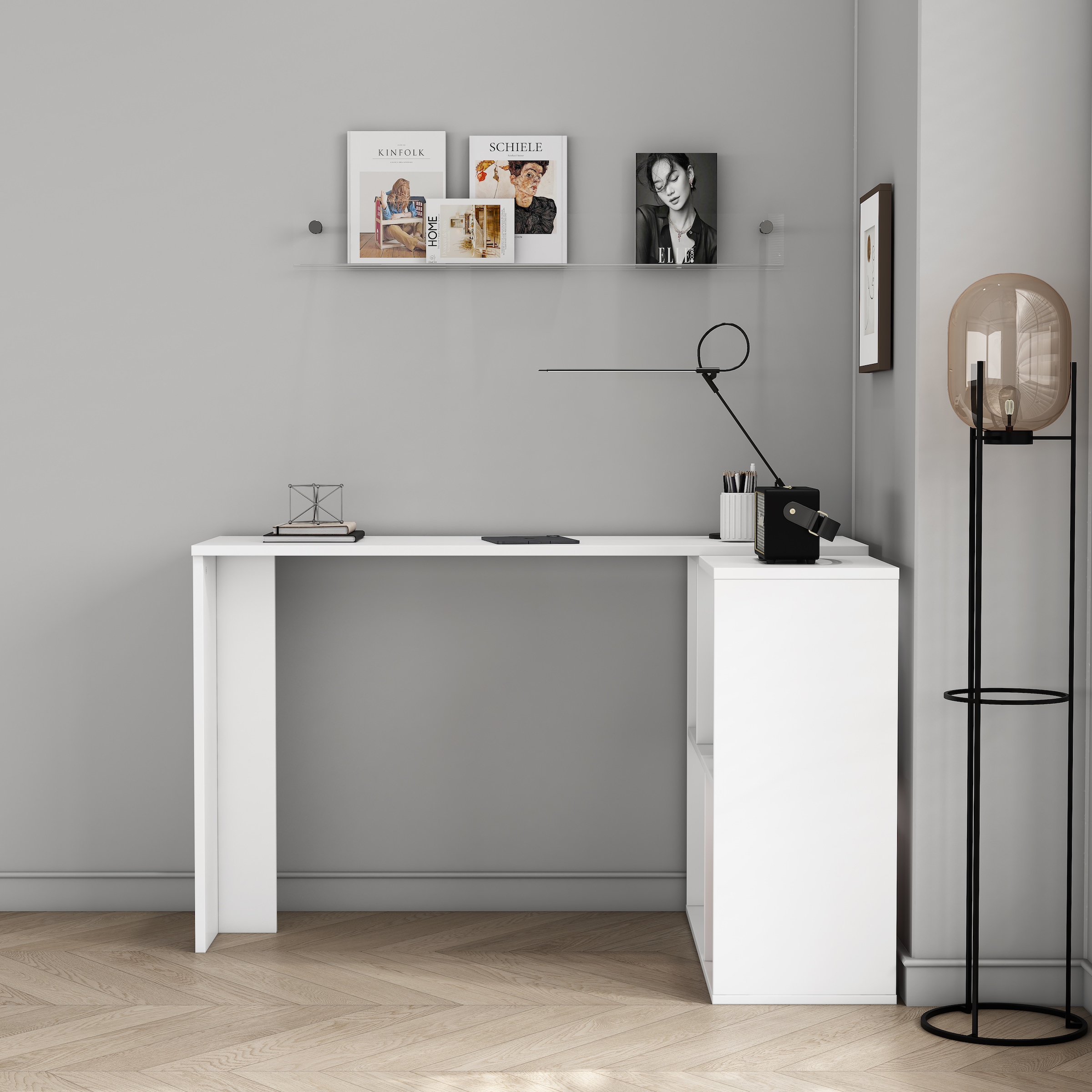 GOODproduct Eckschreibtisch »Jaaron« mit vier offenen Fächern, modernes und elegantes Design