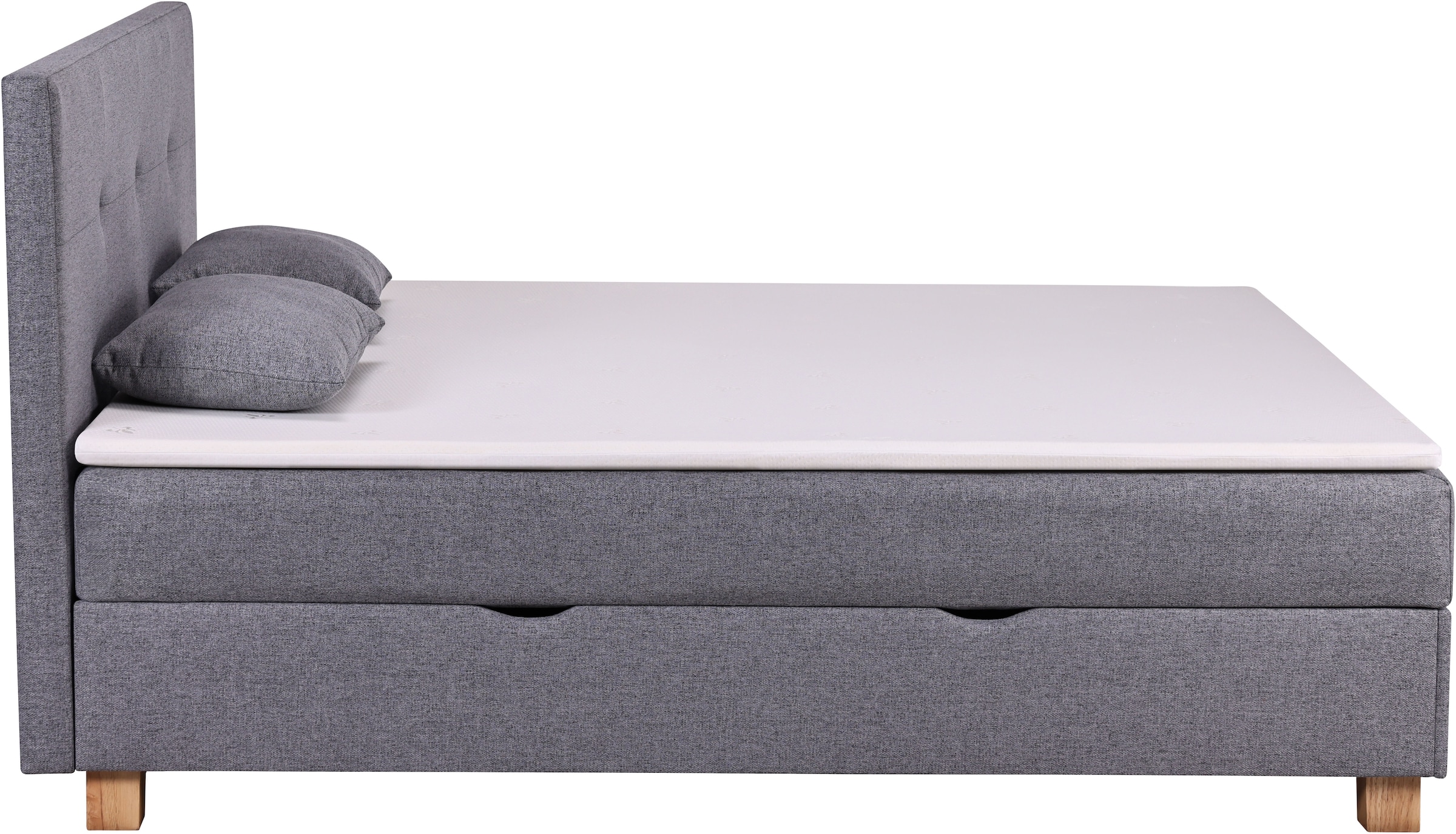 Home affaire Lit de boxe »Oyré inkl. Bettkasten, Topper und 2 gratis Kissen, 180x200 cm« mit Holzfüsse in eichefarben