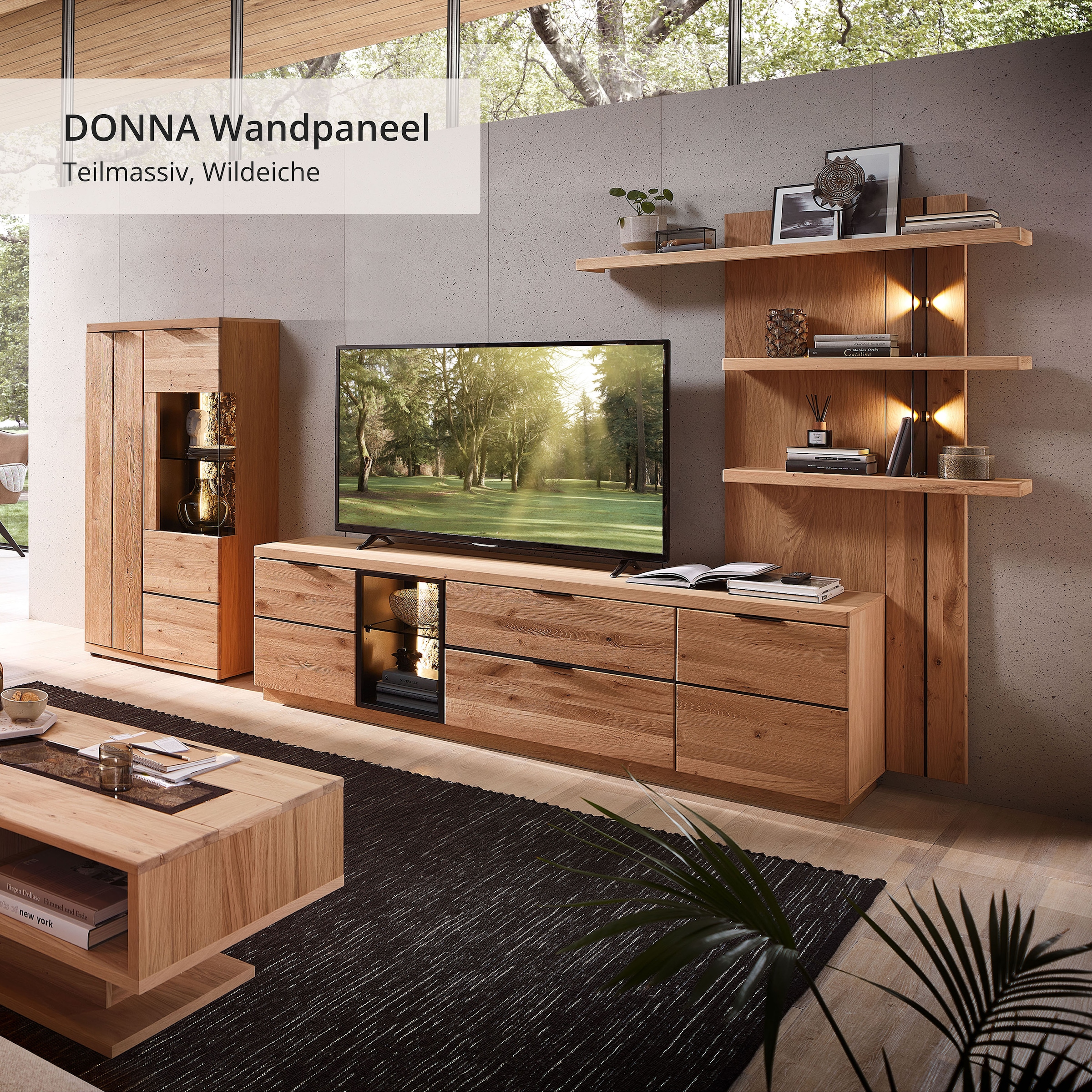 Wohnconcept Tableau mural »Donna Wandpaneel, 122x174x24 ( BxHxT)« 1 cuis tlg. Beleuchtung optional bestellbar, 3 Böden, Massivholzblende