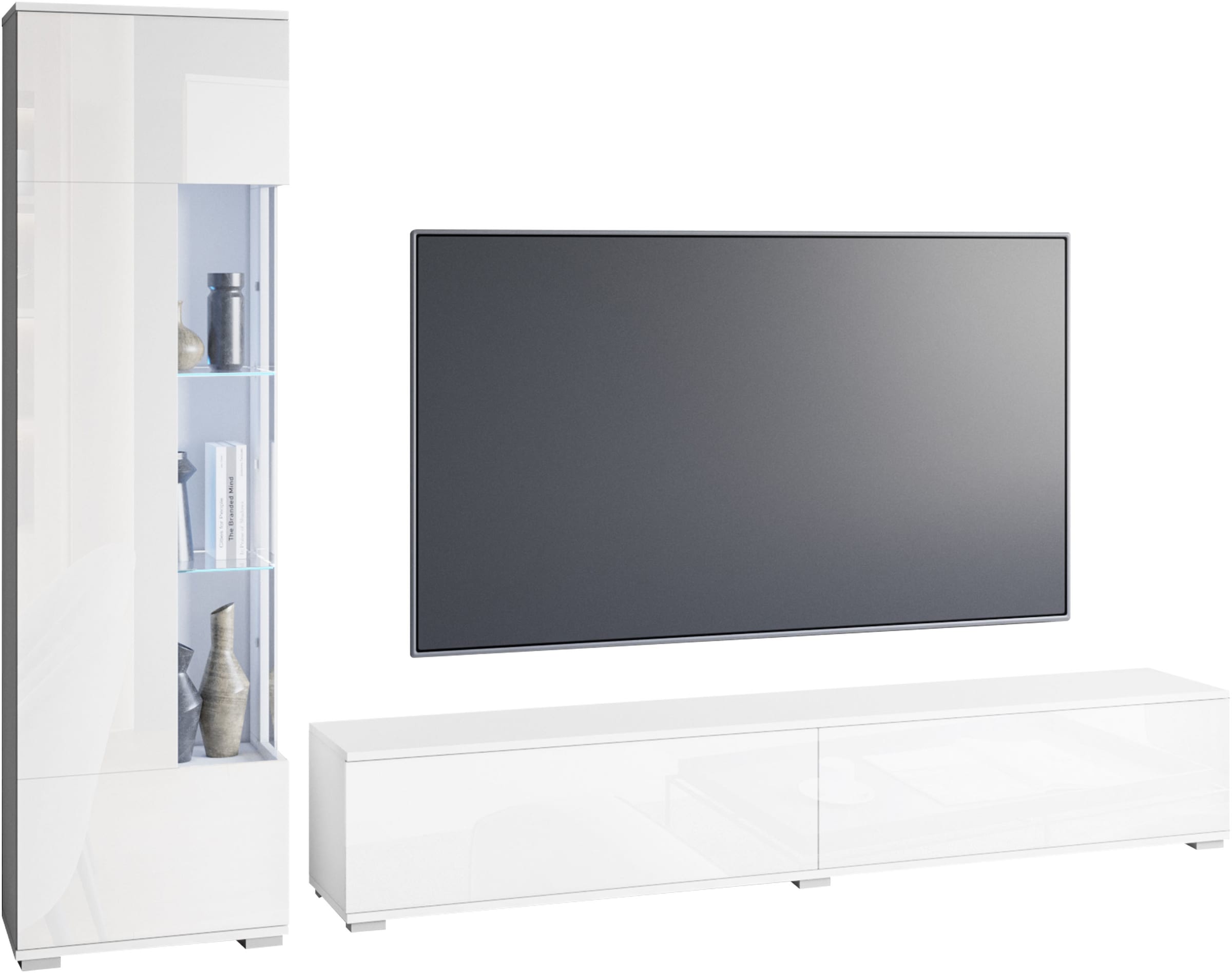 GOODproduct Wohnwand »Kenia, Vitrine Türanschlag links/rechts wechselbar« Komplett-Set, 2 Stk. tlg.