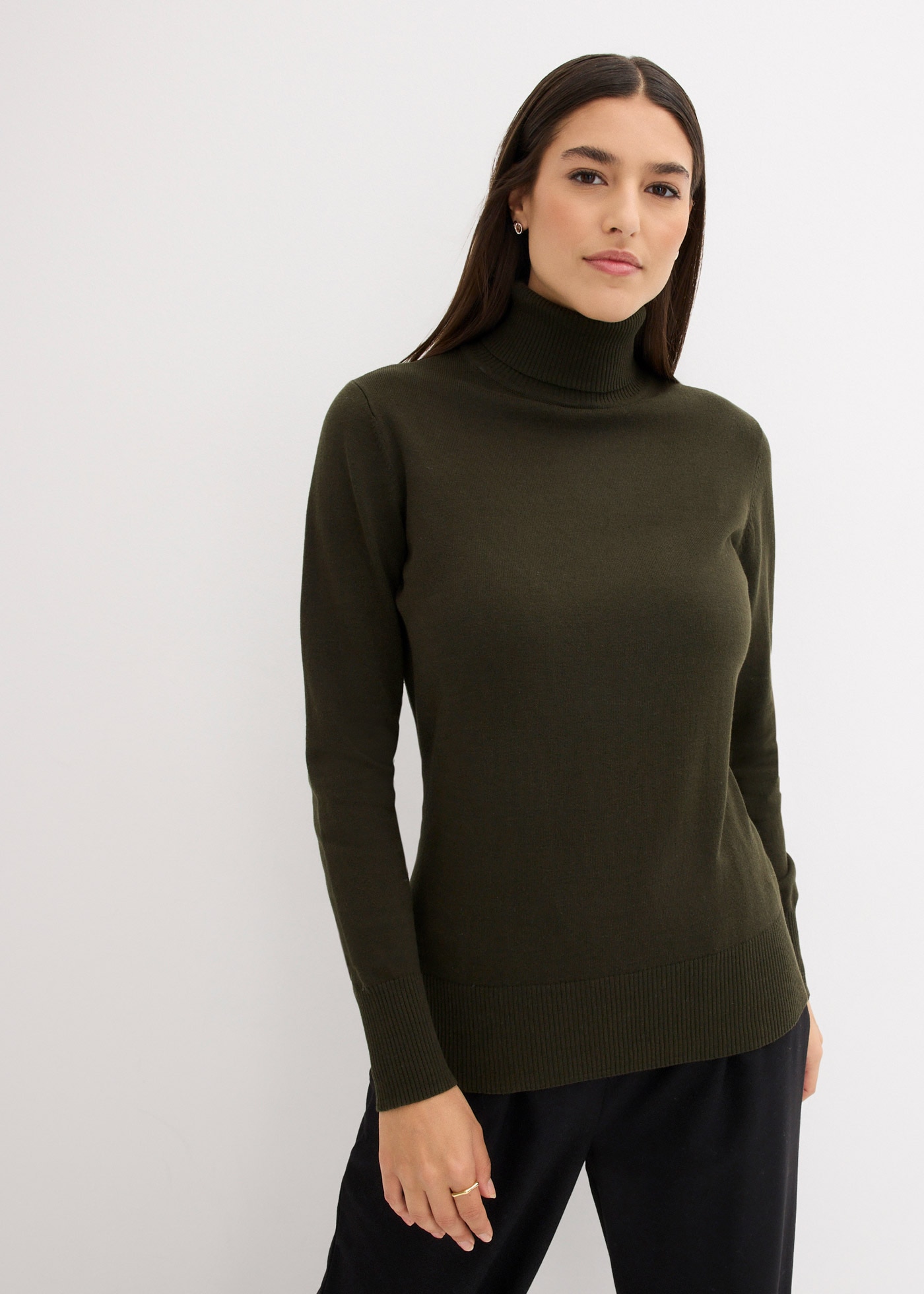 bonprix Pull à col roulé »Feinstrick-Rollkragenpullover« aus Baumwollmischung, mit hohem Rollkragen, schmale Passform