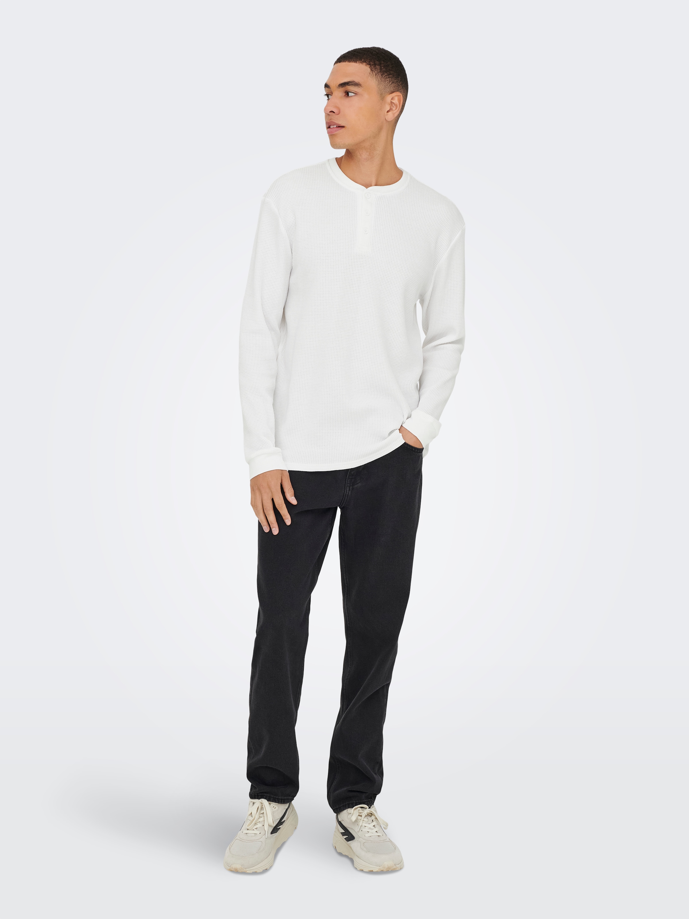 ONLY & SONS T-shirt à manches longues »ONSTOBIE REG LS HENLEY TEE NOOS« mélange coton, coupe régulière