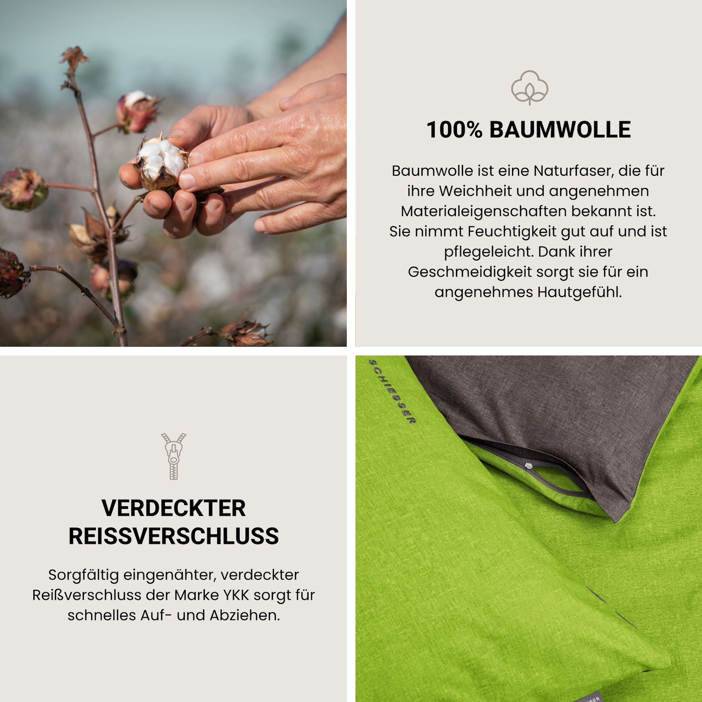 Schiesser Linge de lit réversible »Doubleface aus weicher Baumwolle mit edlem Melangeeffekt« 2 cuis disponible à partir de la taille 135x200 cm, OEKO-TEX® MADE IN GREEN