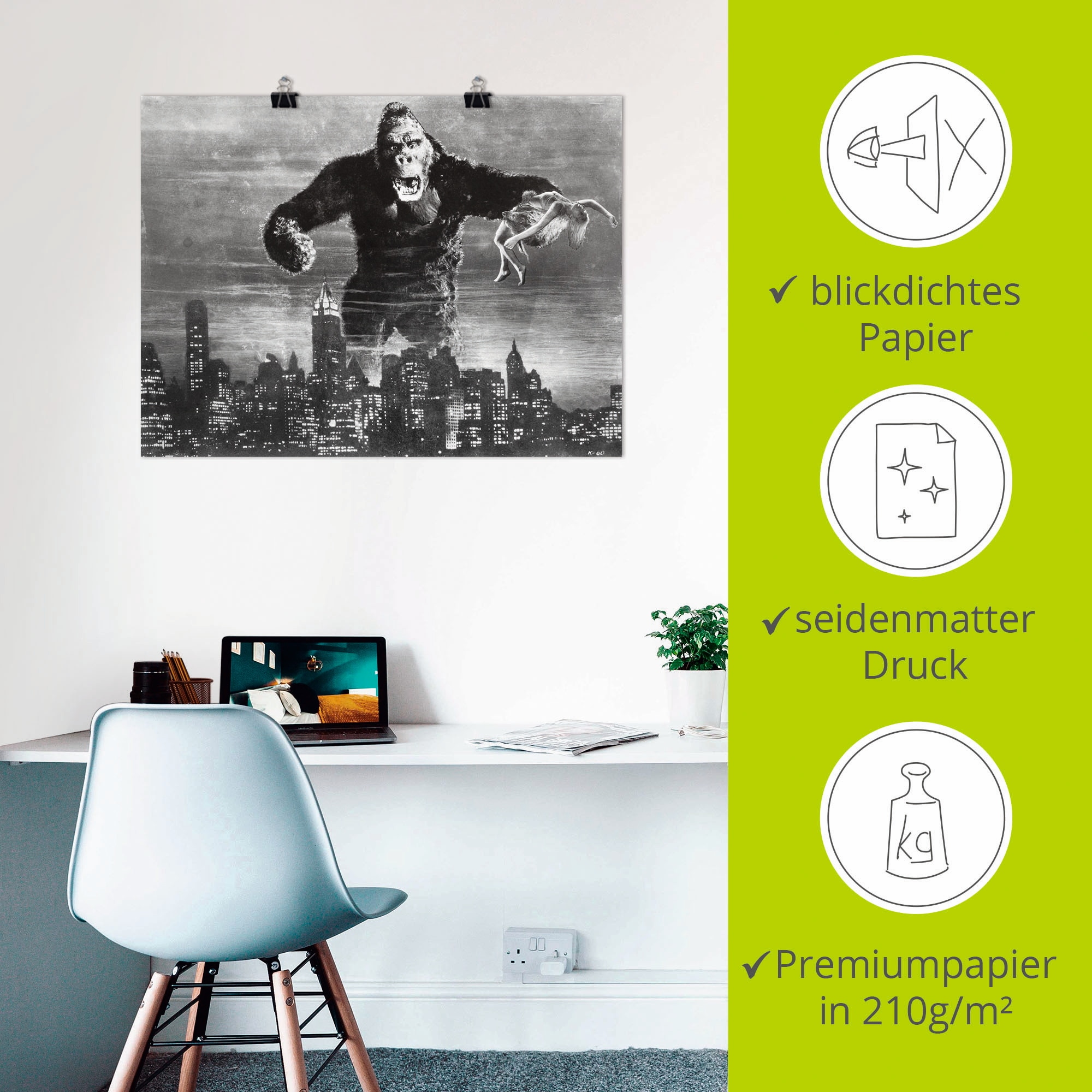 Artland Poster »King Kong 1933 II« Film 1 Stk. tlg. als Alubild, Leinwandbild, Wandaufkleber oder Poster in versch. Grössen