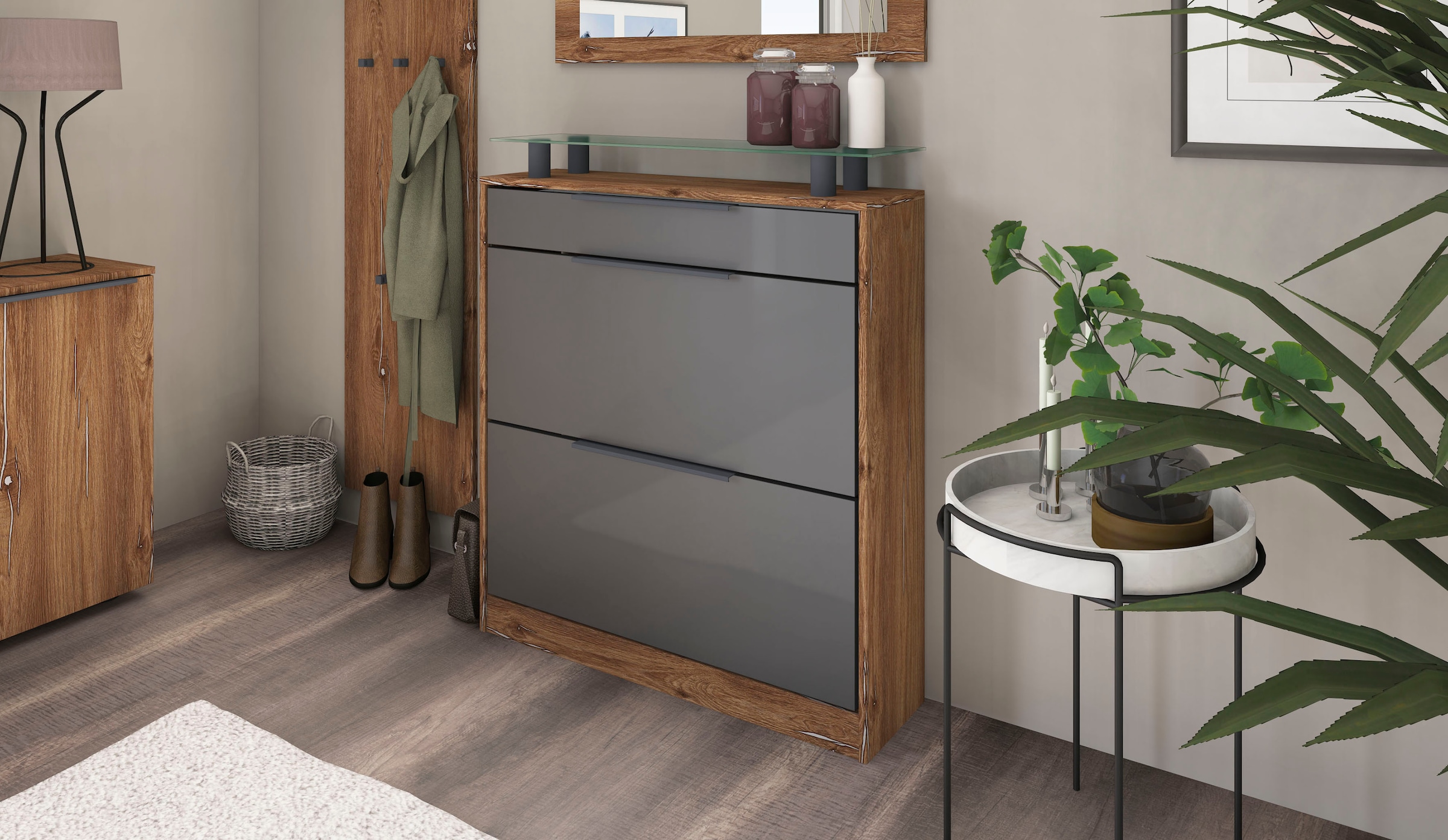 borchardt Möbel Armoire à chaussures »Tom, Hängeschrank mit Glasablage und Metallgriffen«