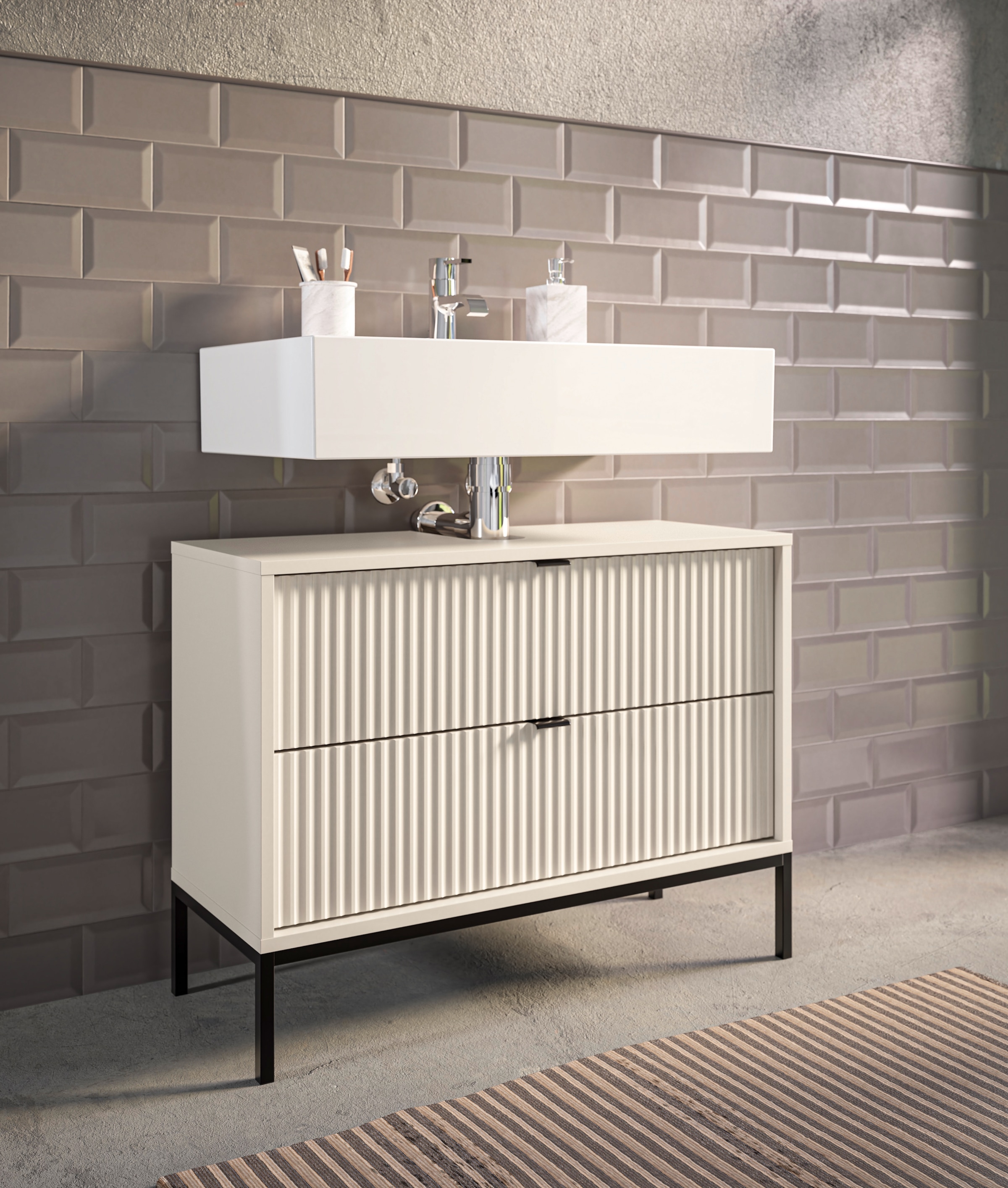 BASIC by Balculina Waschbeckenunterschrank »Lucera BxHxT 80x60x32 cm« 1 Stk. tlg. Breite 80cm, Unterflurauszug, Metallfüsse
