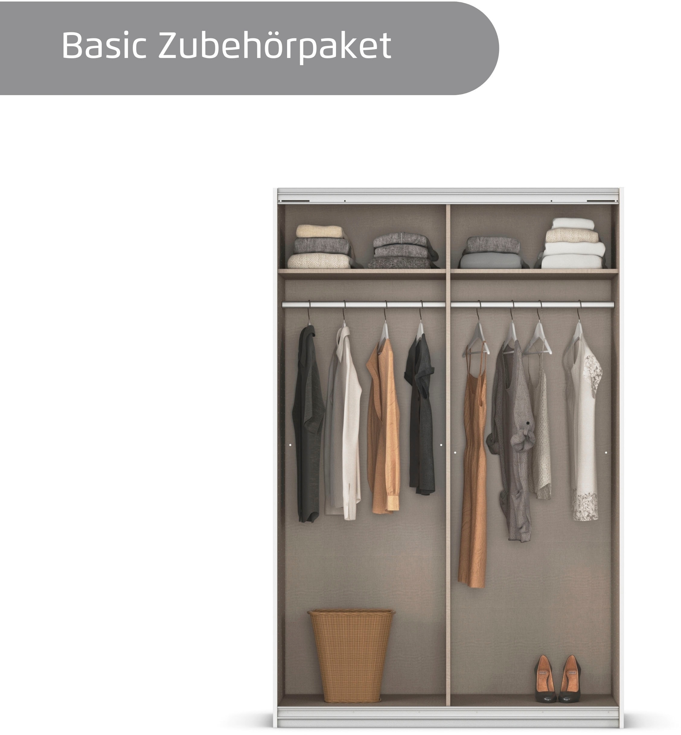 GOODproduct Schwebetürenschrank »Kleiderschrank Schrank Garderobe Schlafzimmerschrank THANOS« 3 verschiedene Ausstattungen BASIC/CLASSIC/PREMIUM (inkl. SOFT-CLOSE),  Optional mit Spiegel, Metall-Griffleisten alufarben MADE IN GERMANY