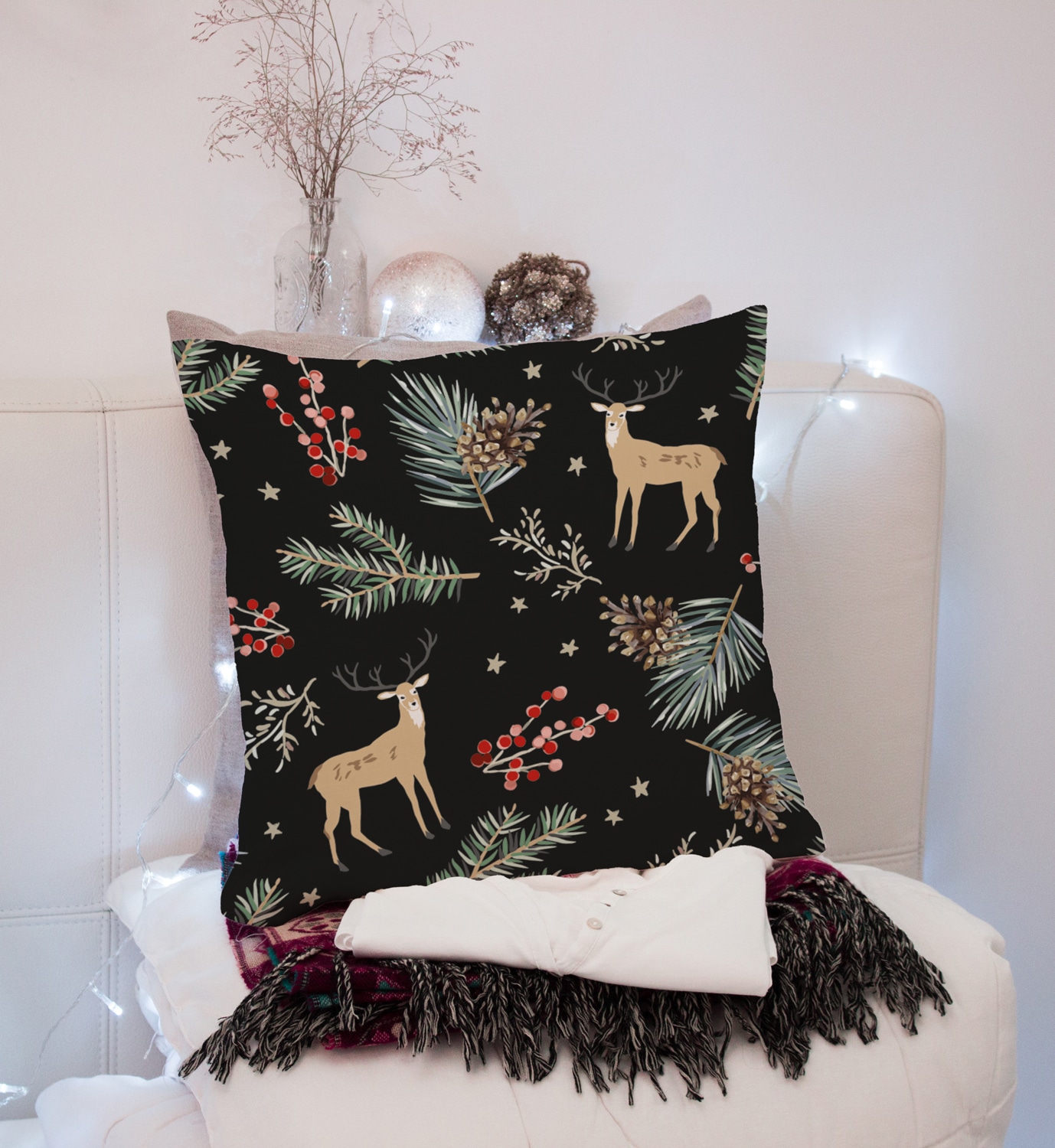 queence Dekokissen »Rudolf« Kissenhülle,Rentier,Weihnachten,Schwarz,Winterlich,Weihnachtsmotiv