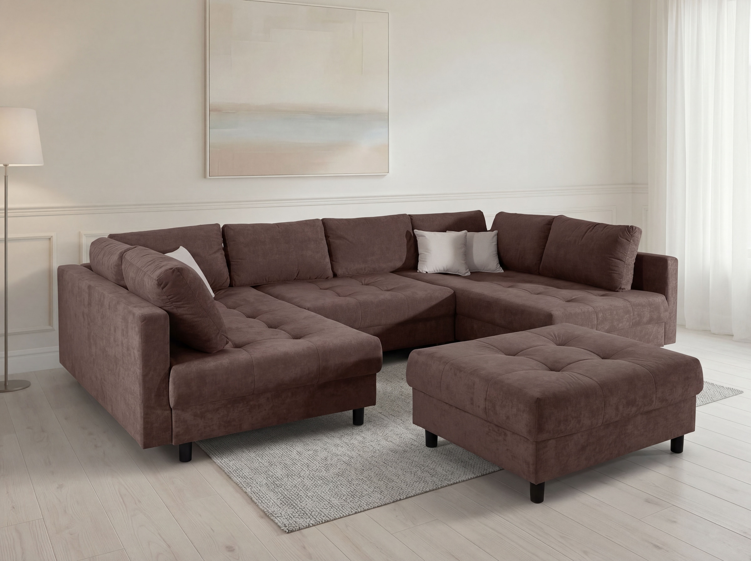 GOODproduct Paysage de salon »Antonia U-Form, B: 298 cm« canapé d'angle, coussins de dossier, 2 ottomanes, noyau ressort Bonnell confortable