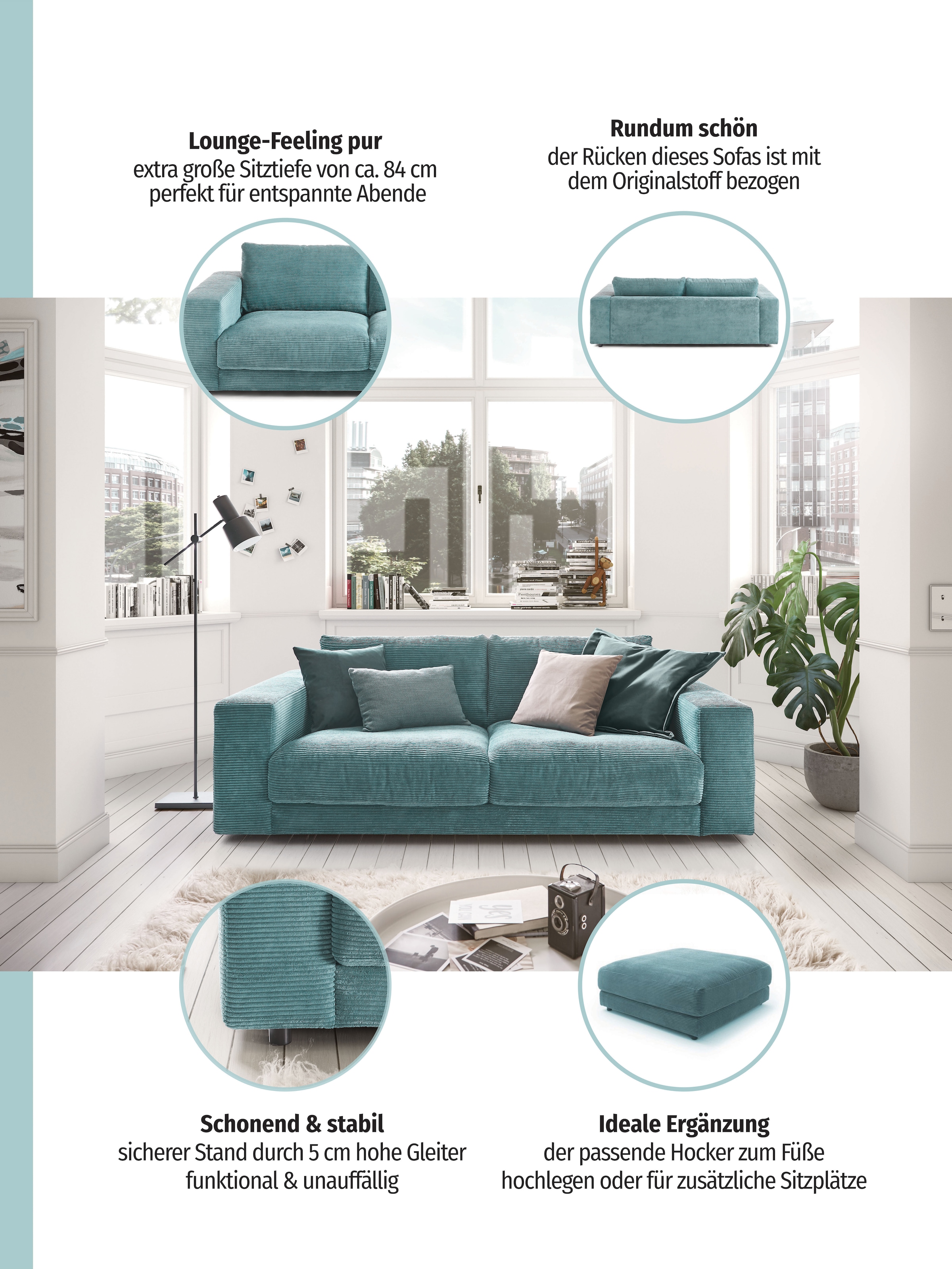 3C Candy 2-Sitzer »Enisa softig und legeres Big-Sofa, bequem und komfortabel« Zeitloses und stylisches Loungemöbel, in Breitcord