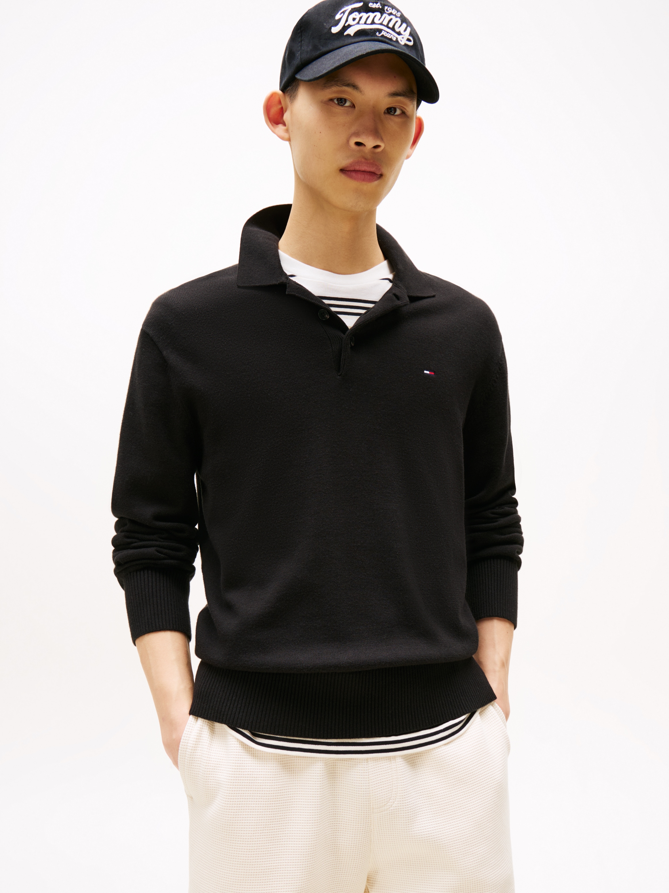 Tommy Jeans Polokragenpullover »TJM SLIM ESSENTIAL POLO SWEATER« mit Logostickerei