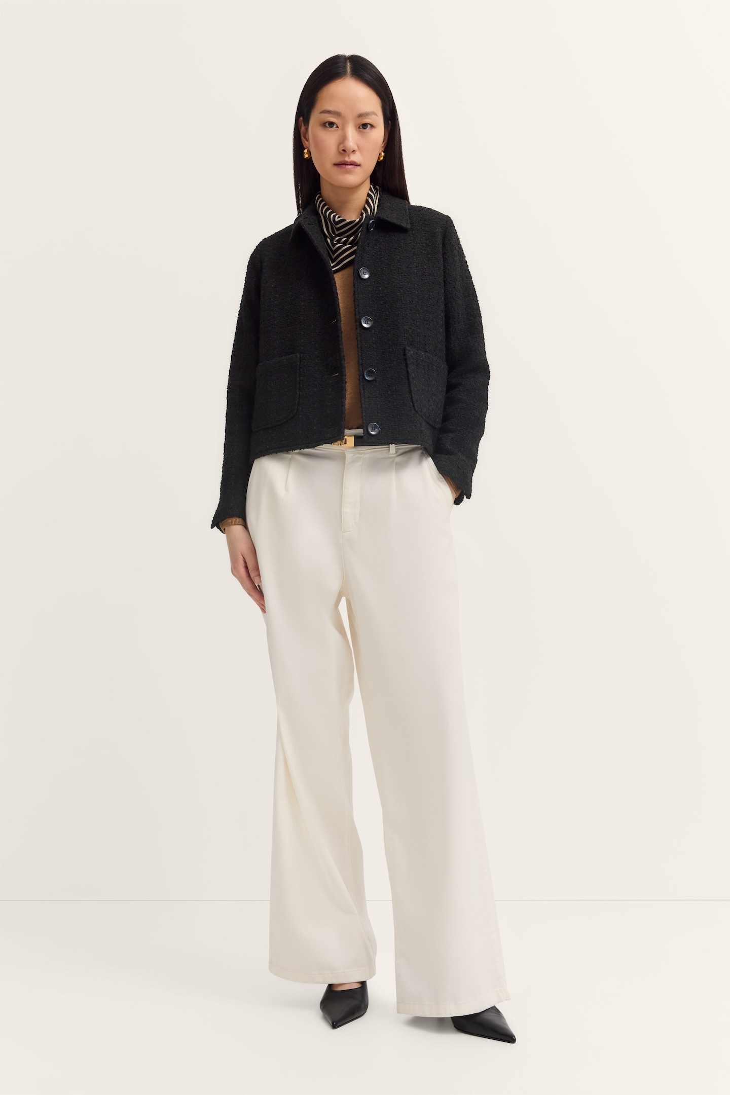 bugatti Hemdjacke »Bouclé« mit Knopfleiste und aufgesetzten Taschen