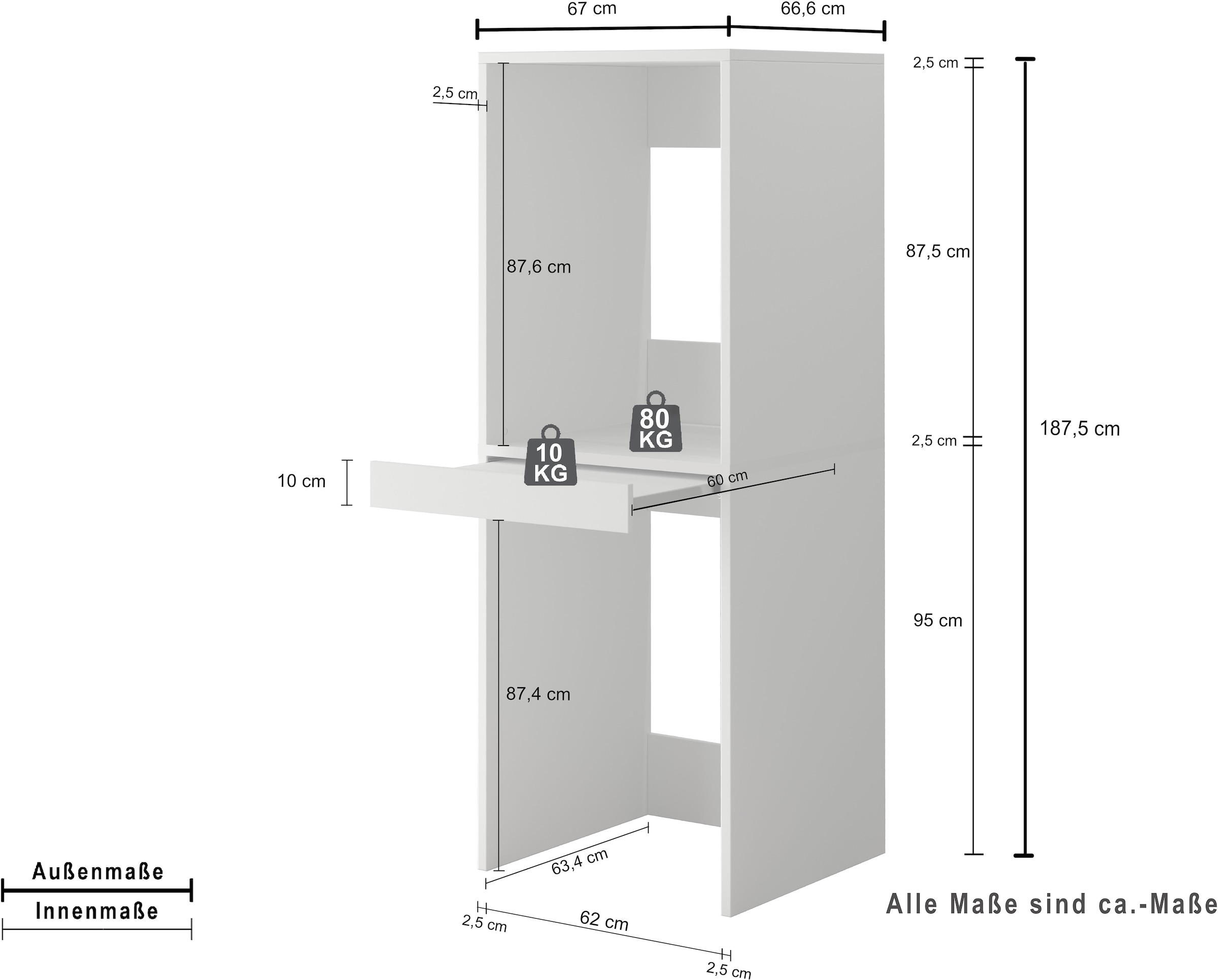KOCHSTATION Armoire pour machine à laver »KS-Linda« largeur 67 cm, parois de 25 mm d'épaisseur, tablette extensible