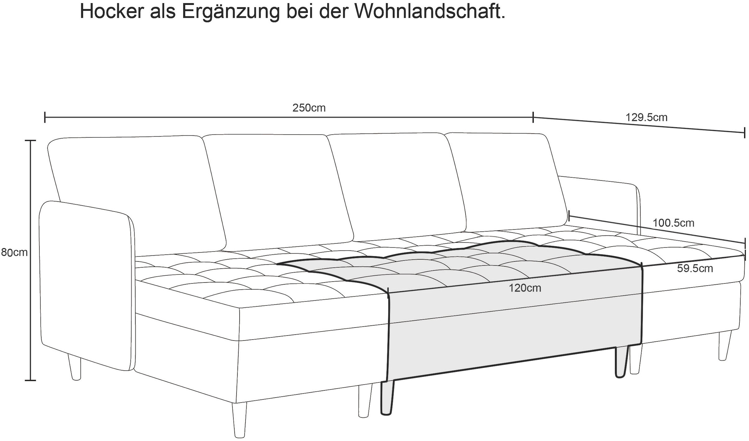 Dorel Home Tabouret »LINDHUS, Modul für die Lindhus-Sofas- Breite 120 cm« verlängert das Sofa zum Schlafsofa, Cord und Chenille-Bezug
