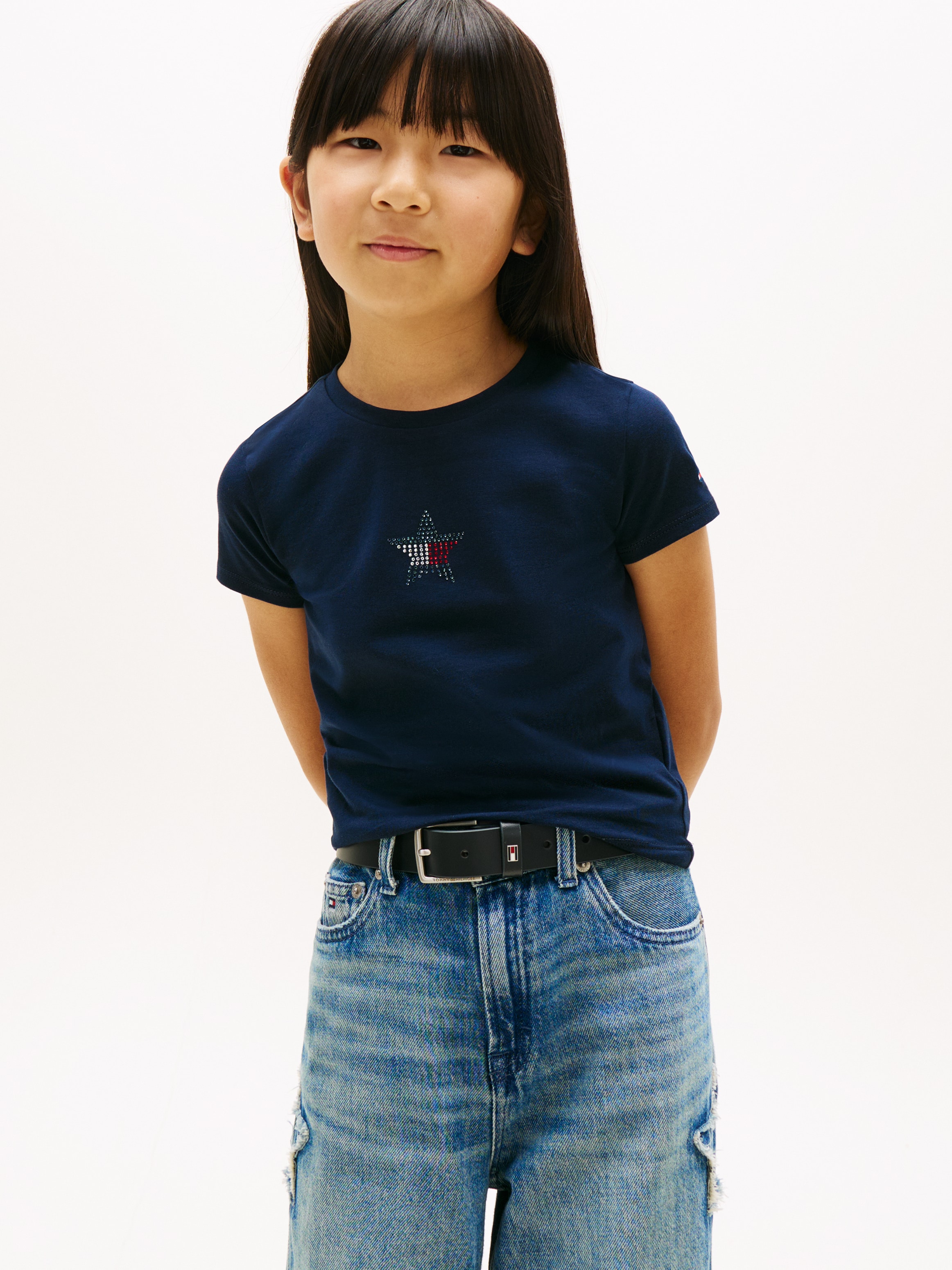 Tommy Hilfiger T-shirt »STAR FLAG TEE SHORT SLEEVE« Kinder bis 16 Jahre, Logo mit Strass-Steinen
