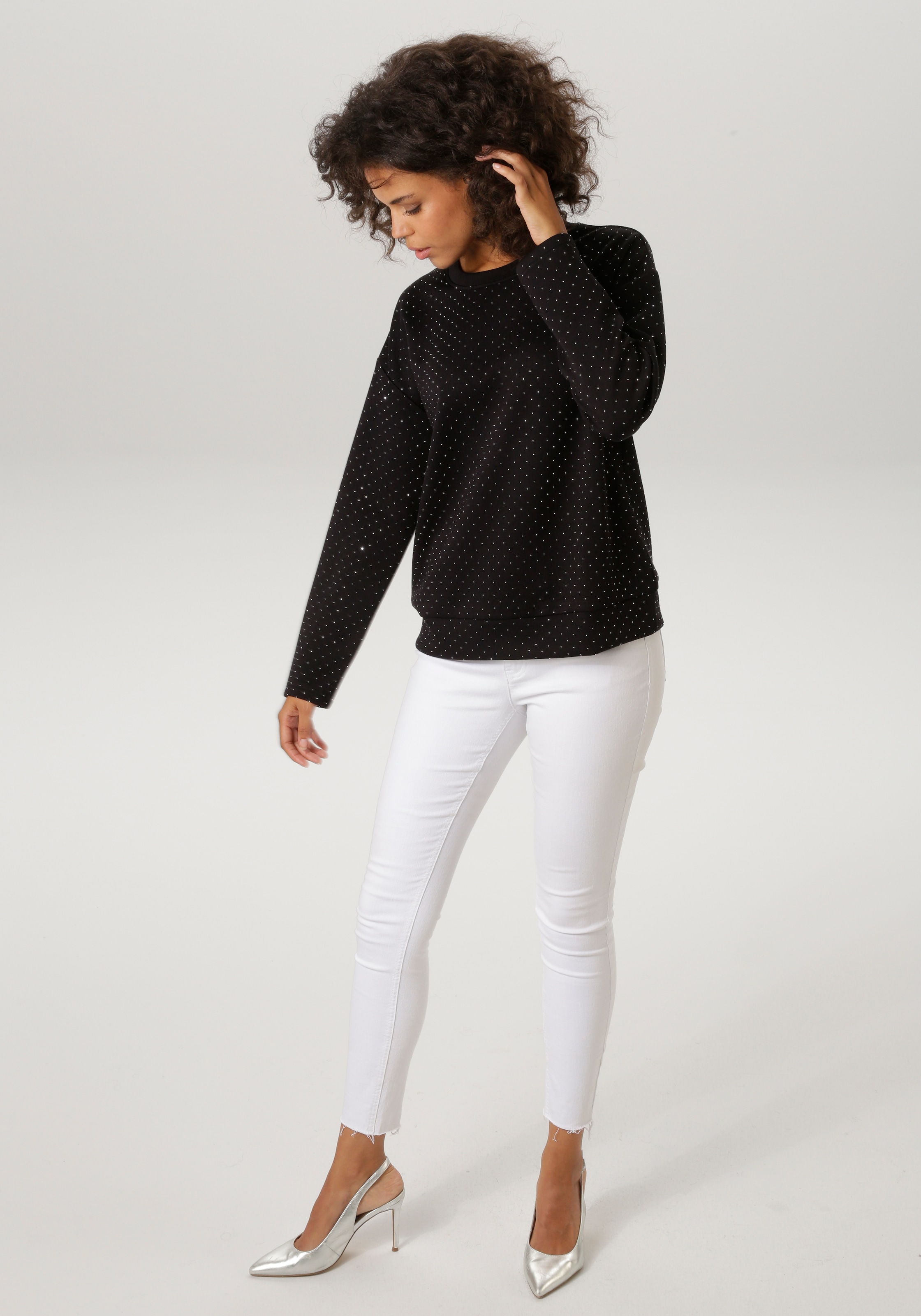 Aniston CASUAL Sweatshirt , allover mit kleinen Glitzersteinchen Verziert - NEUE KOLLEKTION

