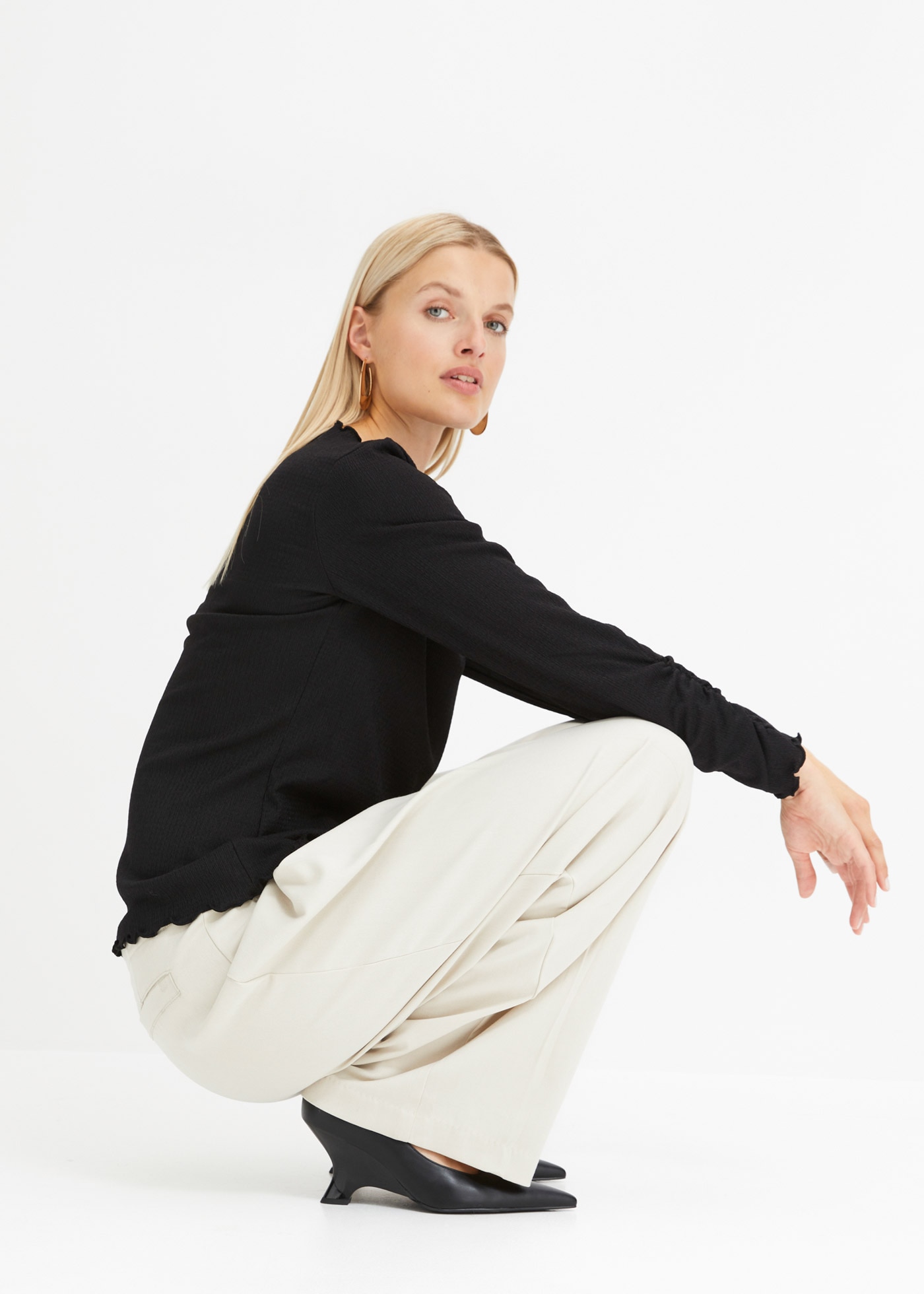 bonprix T-shirt à manches longues »Shirt« bequeme Passform, Strukturjersey-Material, unifarben