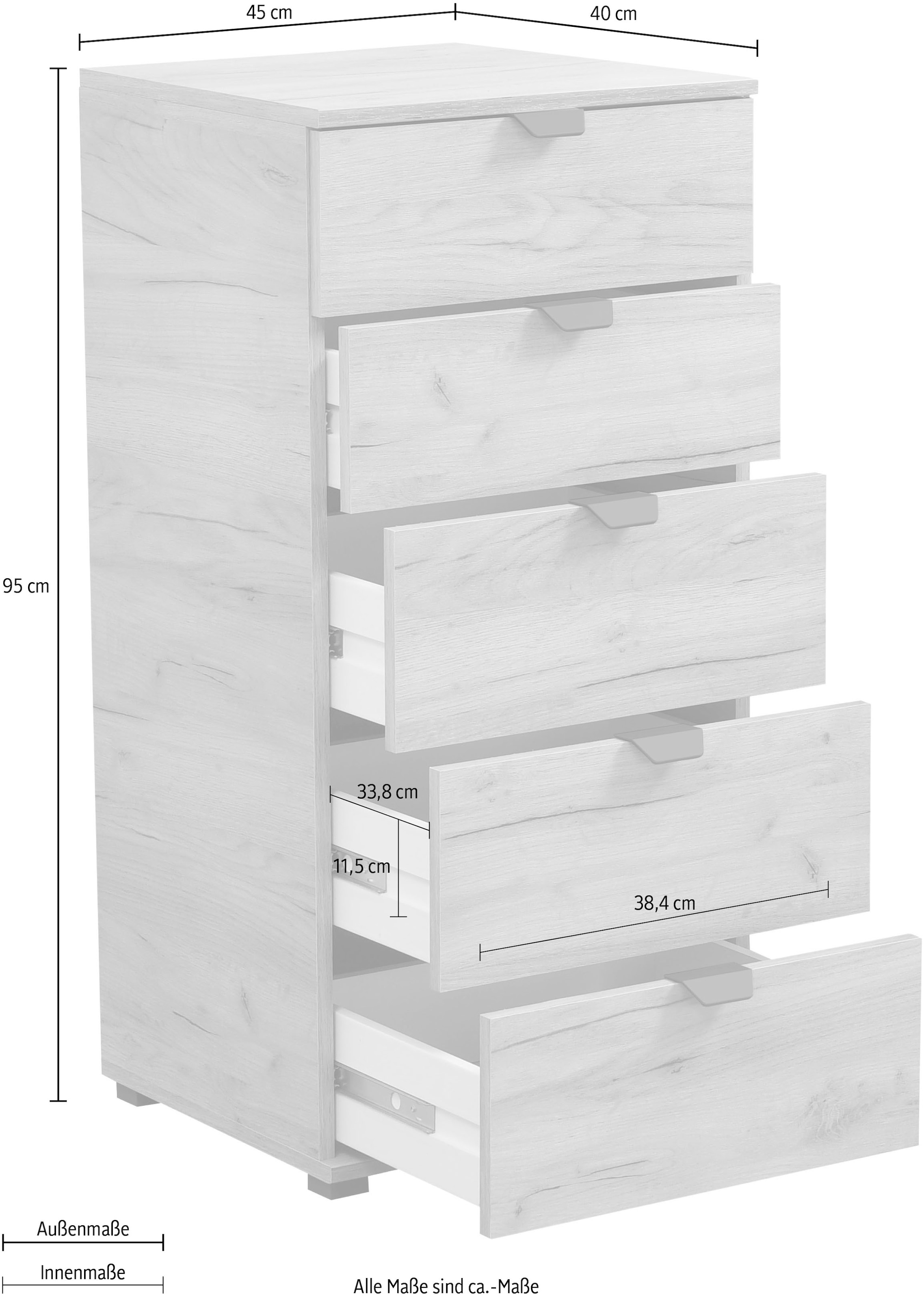 INOSIGN Commode »Duero Schubkastenkommode« mit 5 Schubkästen, Breite ca. 45 cm