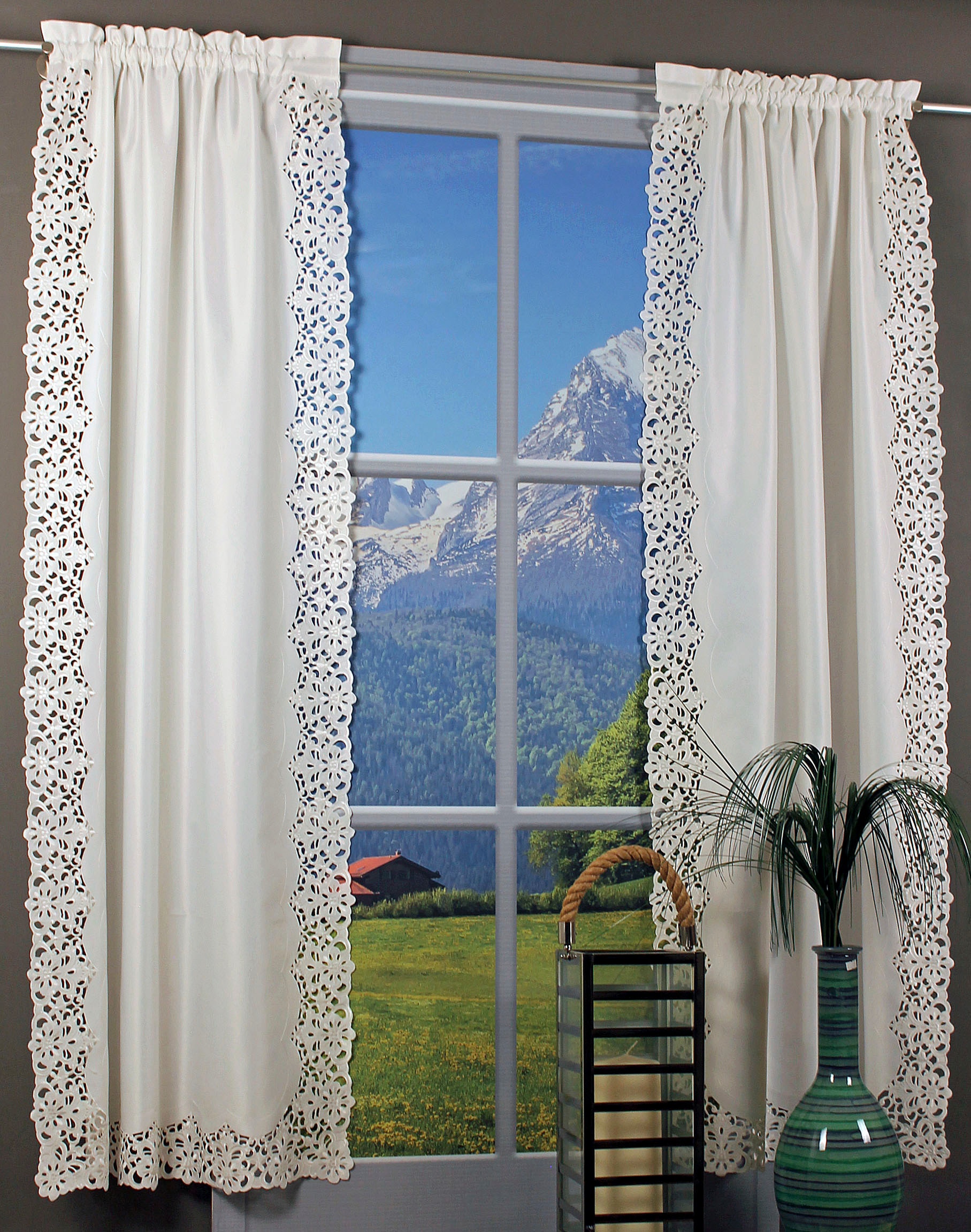 HOSSNER - ART OF HOME DECO Gardine »Riessersee« Stangendurchzug 1 Stk. tlg. mit Ausbrenner-Stickerei