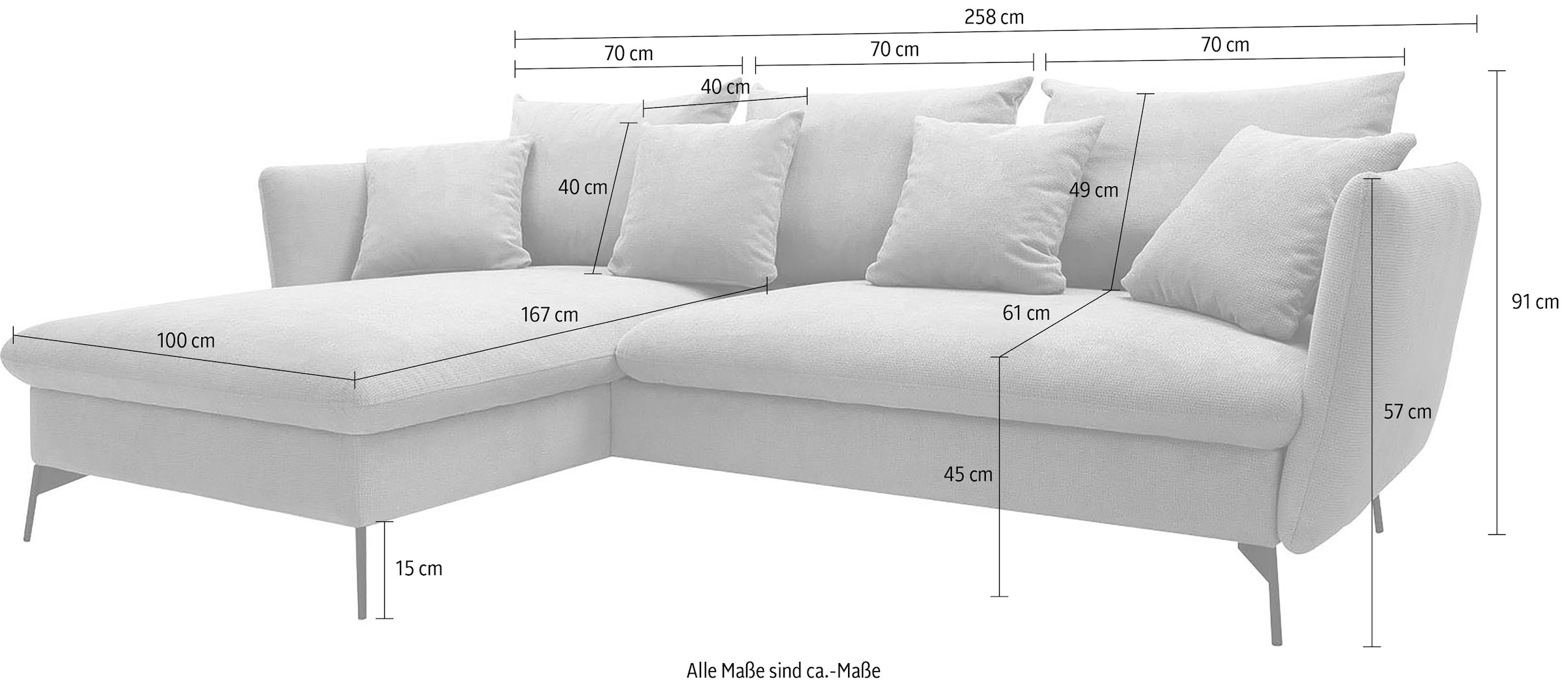 GOODproduct Canapé d'angle »LIVORNO,258 cm, L-Form,« Schlaffunktion u. Bettkasten (139/224cm), Samt, Struktur, Webstoff