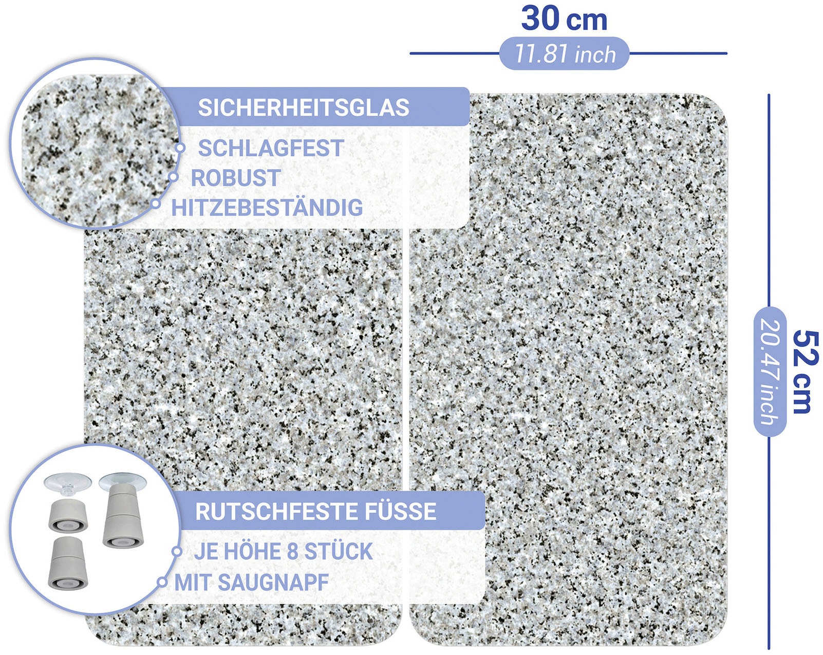 WENKO Herd-Abdeckplatte »Universal Modell Granit« Herdabdeckung für alle Herdarten, kratzfest, mit rutschfesten Füssen