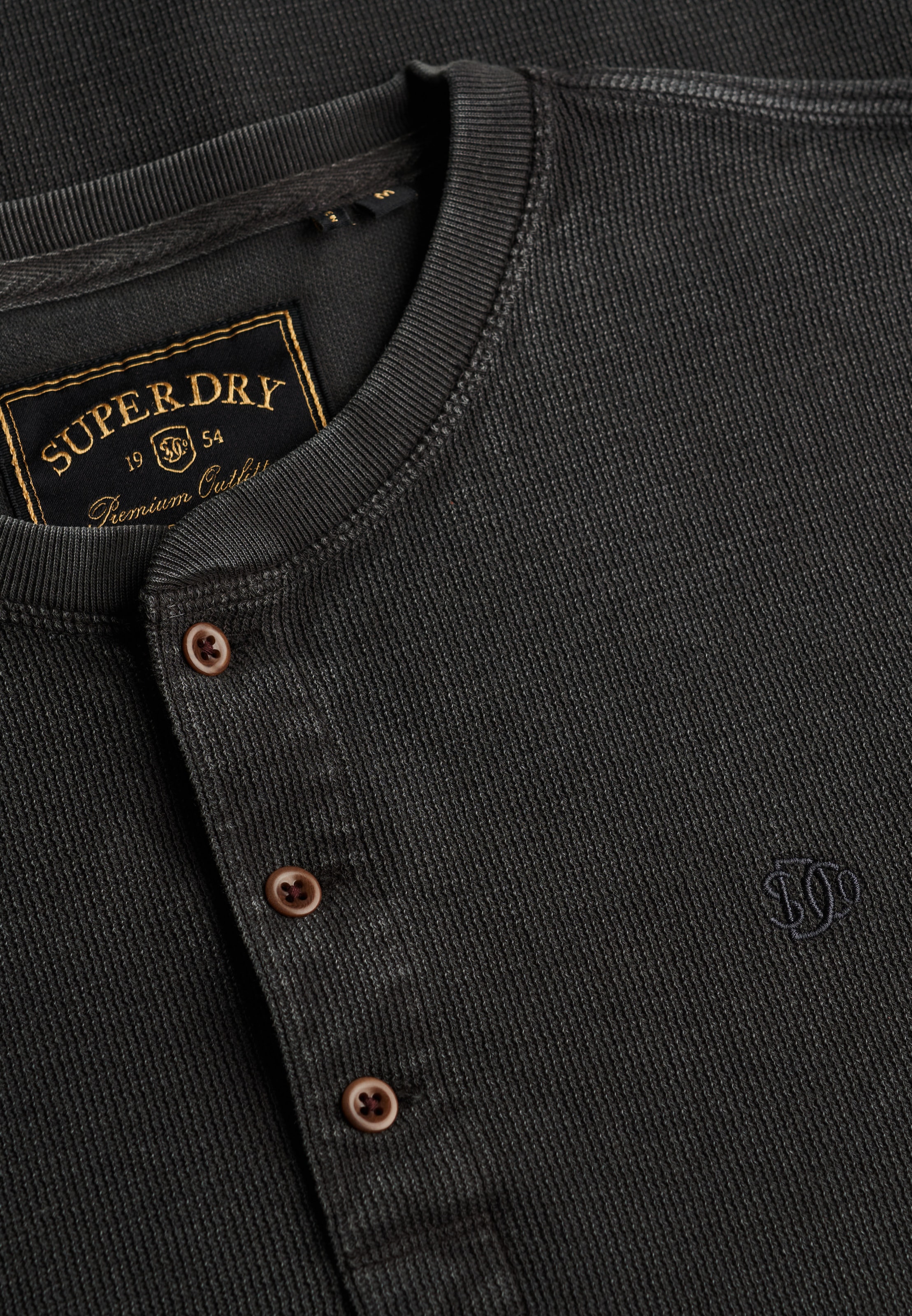 Superdry T-shirt à manches longues »WAFFLE LONG SLEEVE HENLEY TOP« Baumwolle, relaxed fit