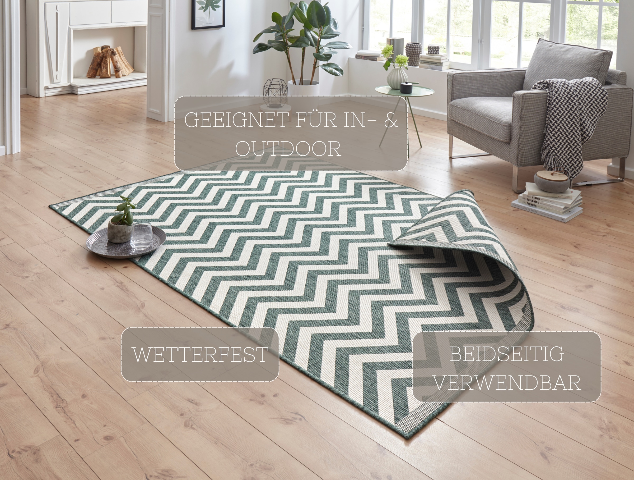 NORTHRUGS Teppich »Palma Wendeteppich« rechteckig 5 mm Höhe In-& Outdoor, Wetterfest, Balkon, Läufer, Wohnzimmer, Wasserfest