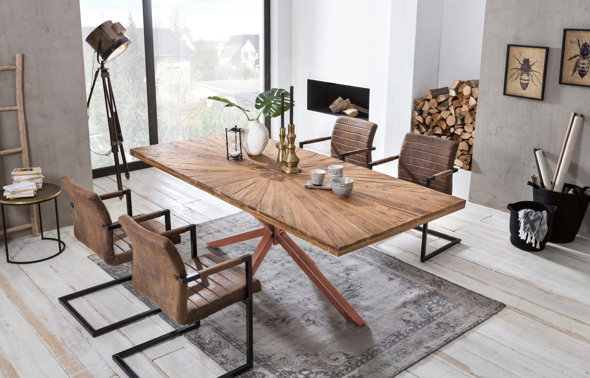 SIT Table de salle à manger »Visby Teakholz Massivholztisch mit Sonnen-Design & Stern-Gestell« plateau en teck de 50 mm avec cadre en forme d'étoile distinctif