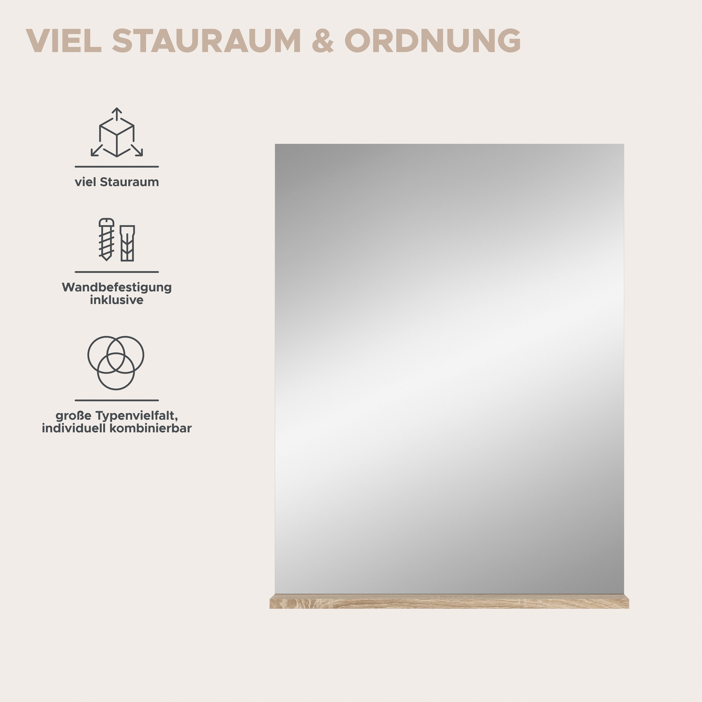 welltime Miroir de salle de bain »SIENA, Breite 60cm, 1 Ablageboden, hochwertiges Spiegelglas« disponible en plusieurs couleurs, meubles de salle de bain, miroir, salle de bain