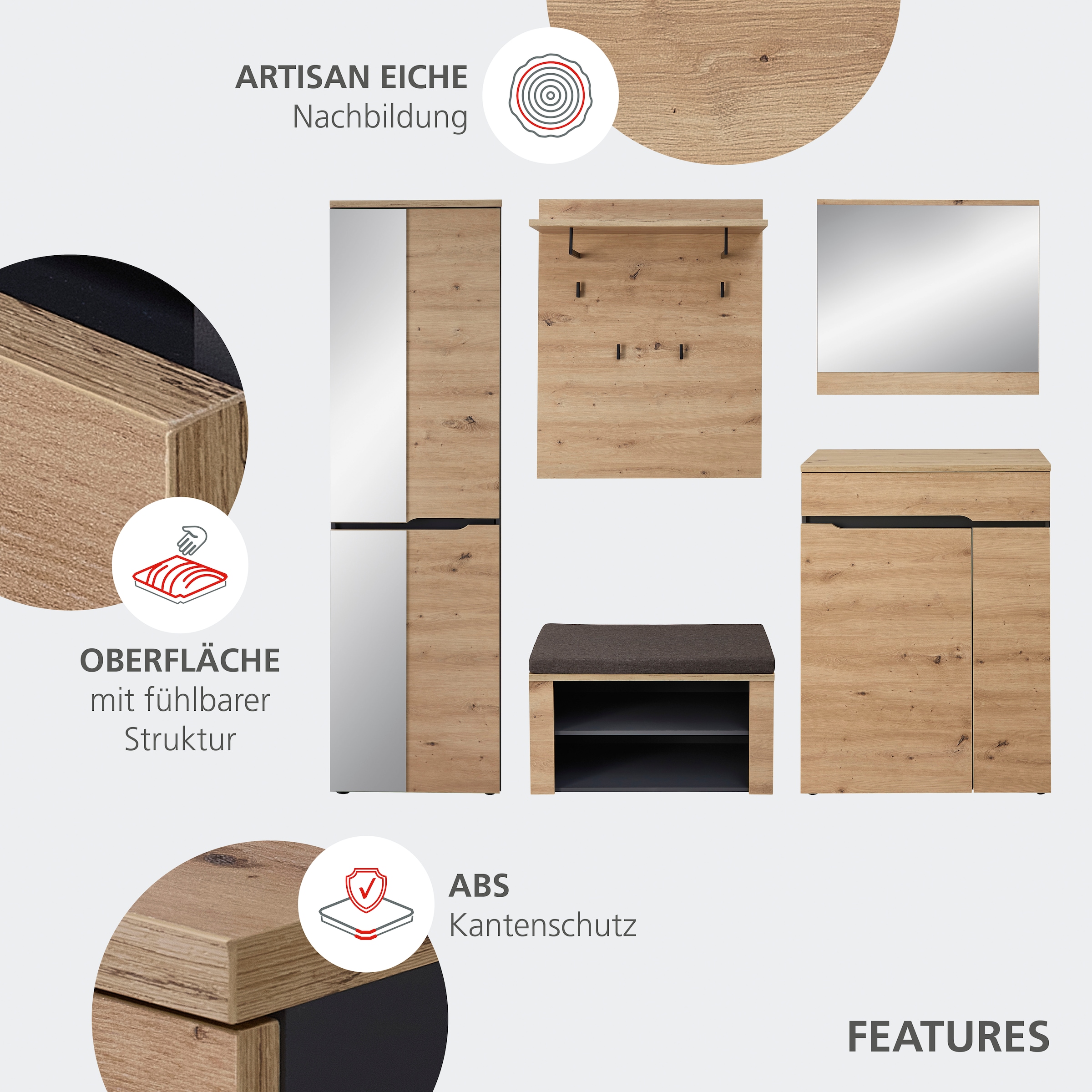 GOODproduct Armoire à chaussures »Bergen Schuhschrank, 80/107/38 (B/H/T cm)« 1 cuis tlg. 2 türig, Schubkasten, Soft Close,