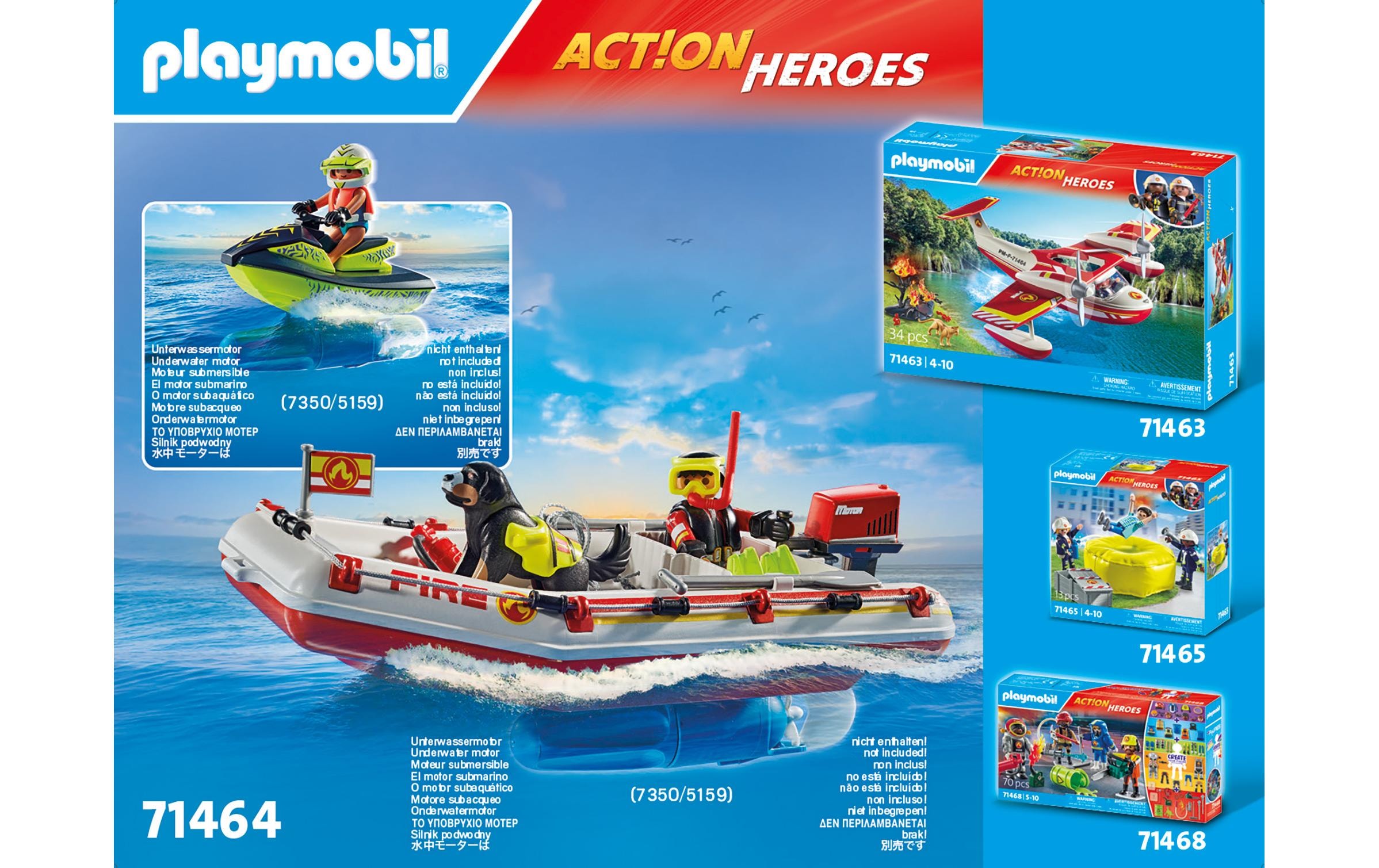 Playmobil® Briques de jeu »Action Heroes Feuerwehrboot mit Aqua Scooter 71464«