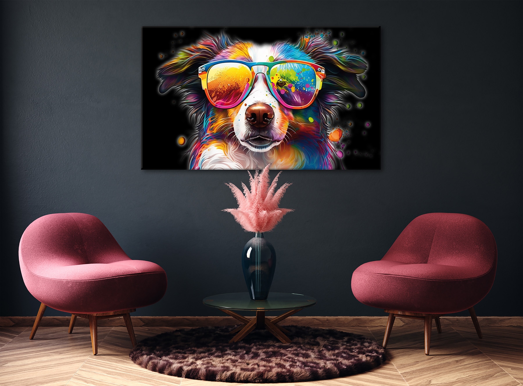 Bönninghoff Tableau sur toile »Wandbild BUNTER HUND XXL 90x150 cm – Leinwandbild Keilrahmen Deko« Images de chiens 1 cuis tlg. tendu sur châssis