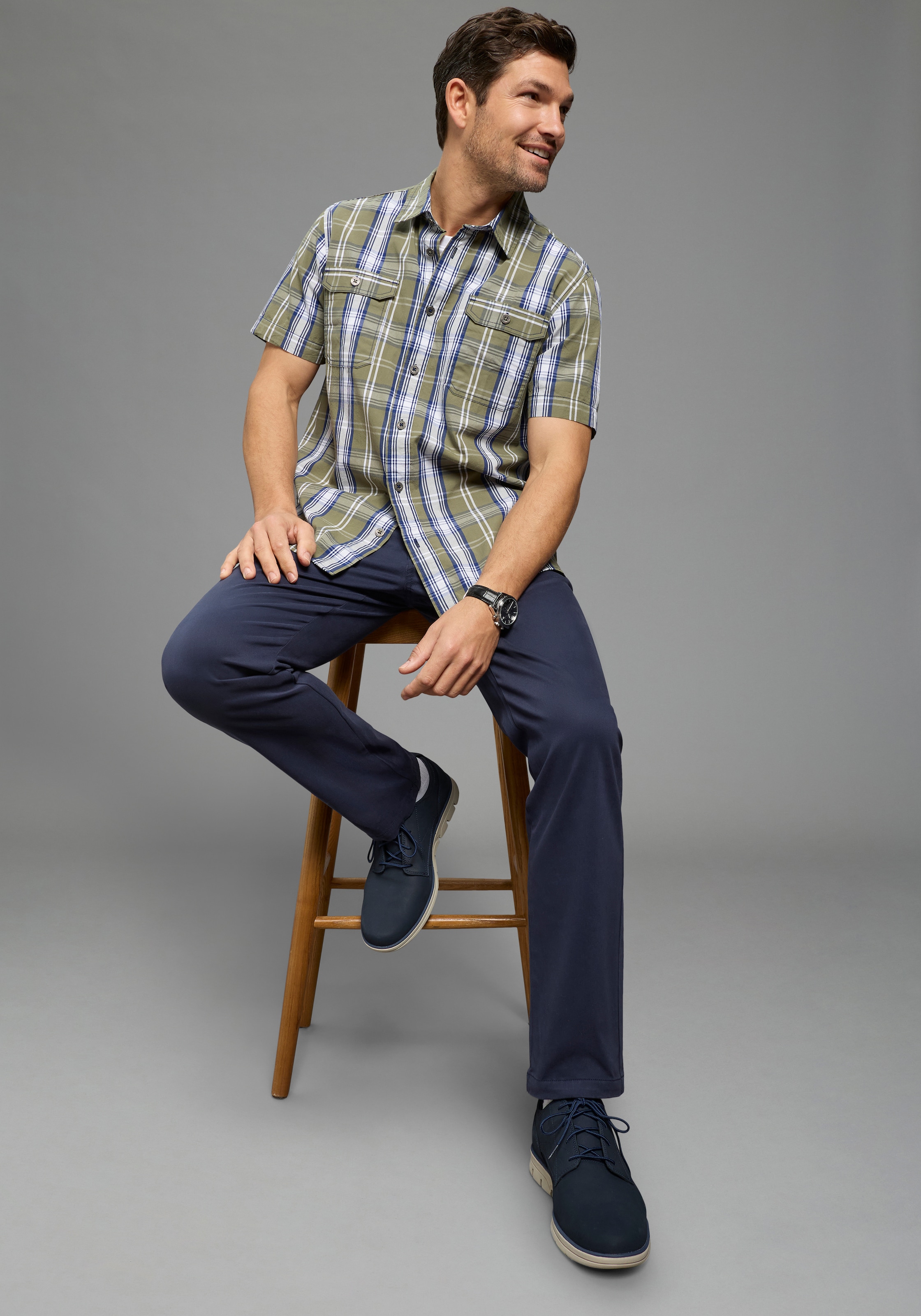 Man's World Chemise à carreaux Kurzarm, für Casualmode, Basic, Frühling und Sommer, aus Baumwolle