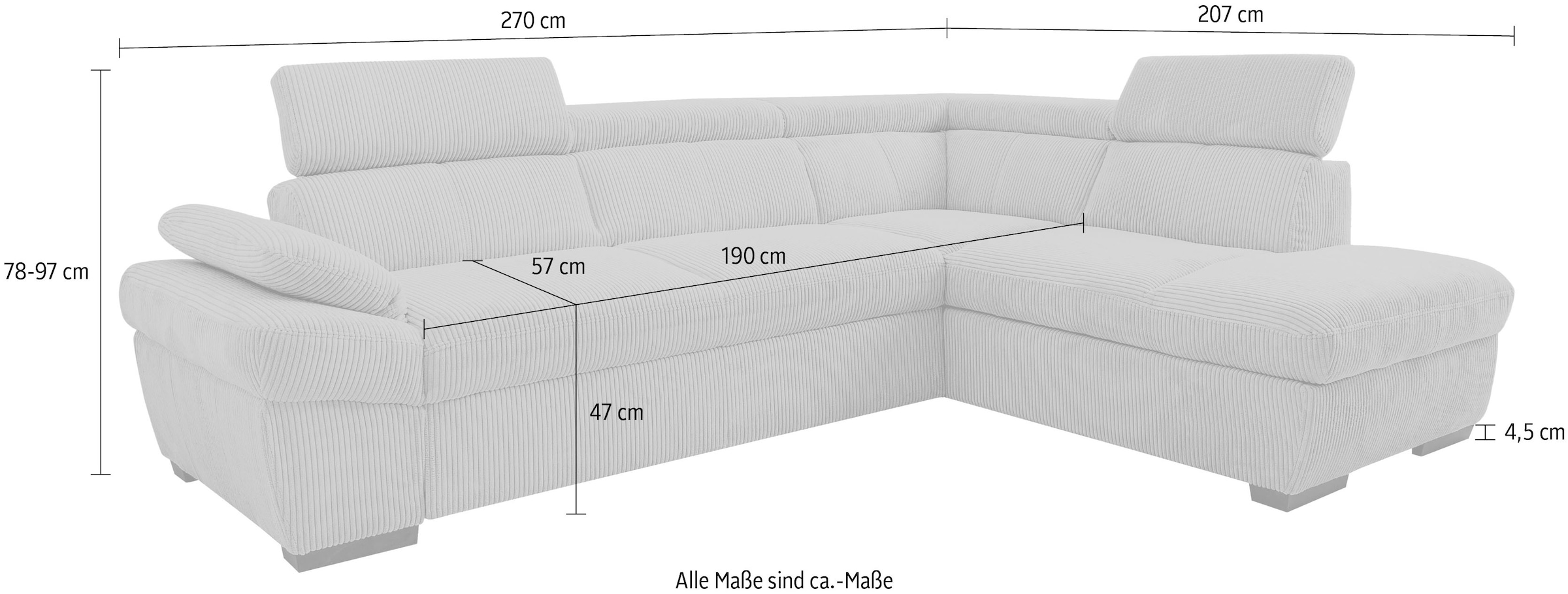 exxpo - sofa fashion Canapé d'angle avec réglage tête et accoudoirs, option fonction lit