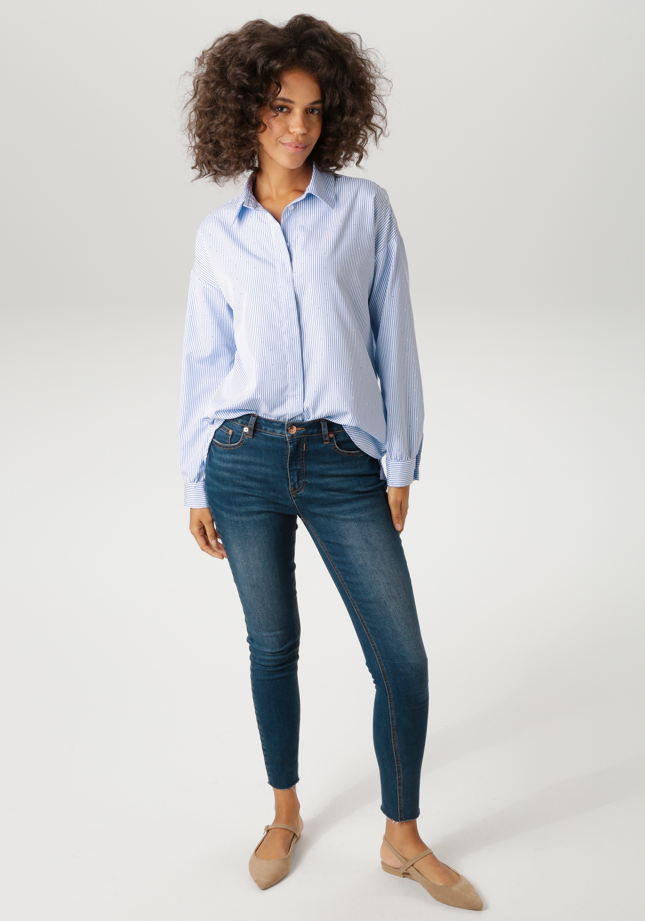 Aniston CASUAL Hemdbluse , gestreift und mit Glitzersteinchen verziert - NEUE KOLLEKTION