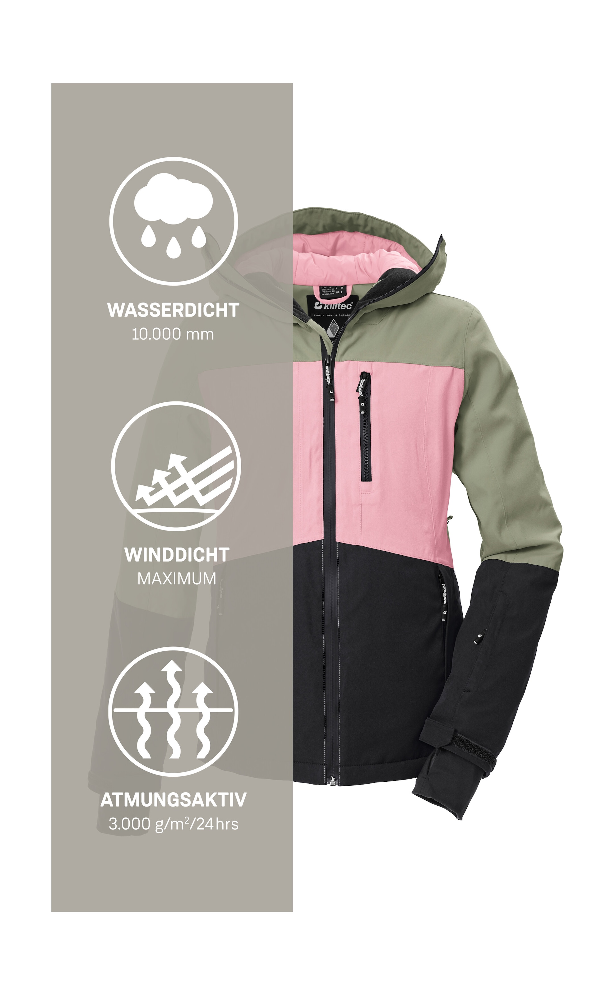 Killtec Veste de ski »KSW 277 WMN SKI JCKT« Veste femme imperméable avec pare-neige, réglable et respirante