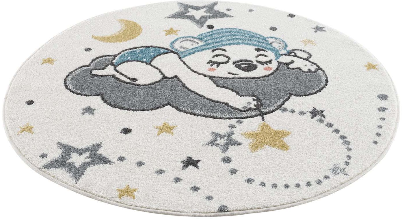 Carpet City Kinderteppich »Anime9385« rund 11 mm Höhe Babyteppich, Sterne, Mond, Nachthimmel, Weicher Flor, Pflegeleicht