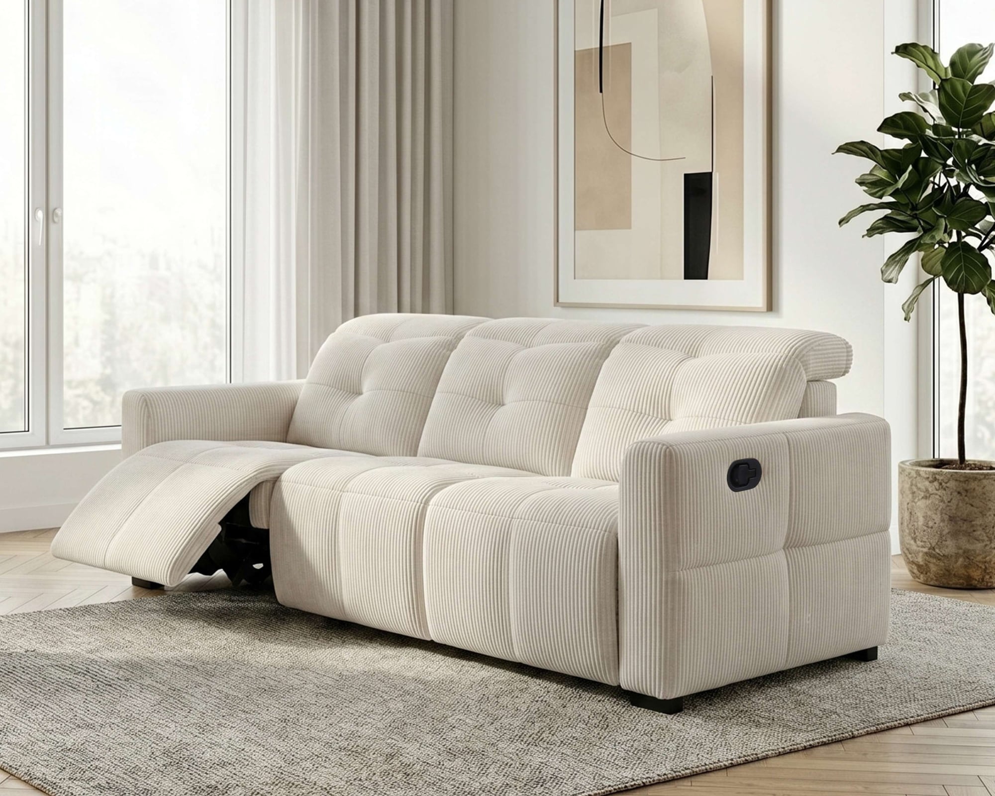 GOODproduct 3-places »CAARLA Cord, Sofa, 224 cm, man. oder elektr. Relaxfunktion (USB-A/C)« avec USB-A et USB-C en version électrique, réglage de la tête