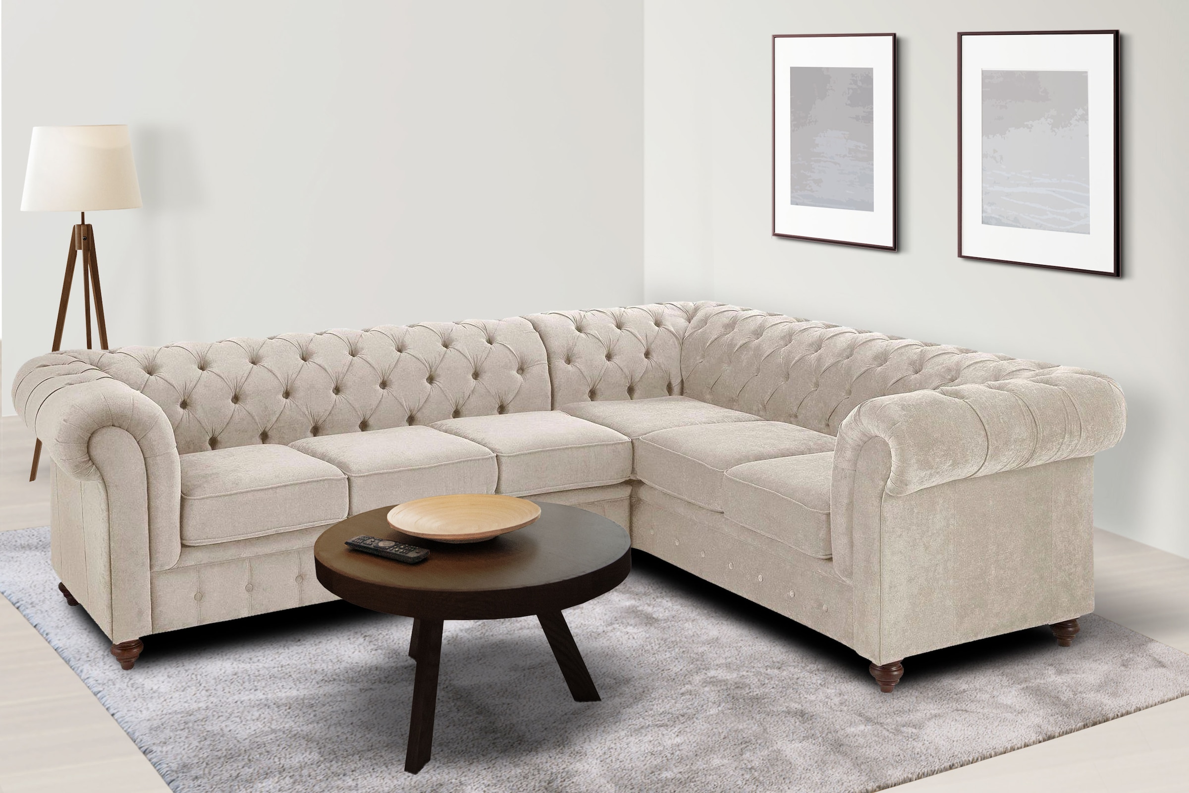 Home affaire Canapé Chesterfield »Chesterfield Ecksofa, auch in Leder L-Form« hochwertige Knopfheftung , langer Schenkel links oder rechts wählbar