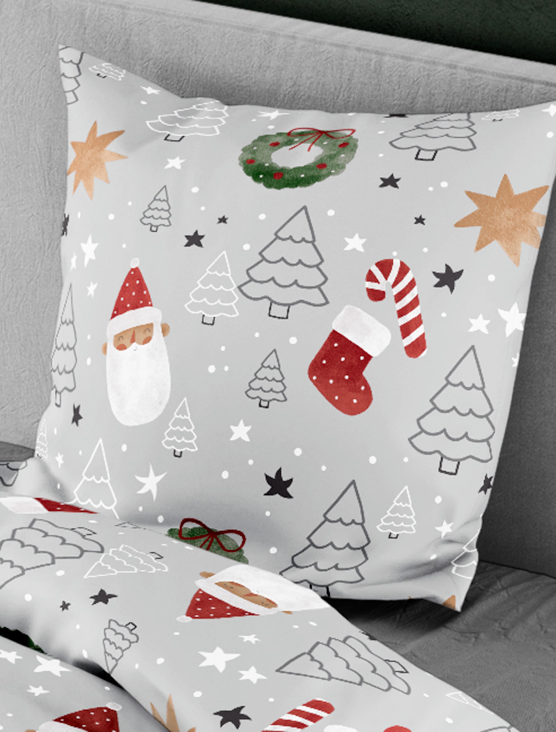 BIERBAUM Linge de lit »Wichtel« 2 pièces tlg. 100 % Baumwolle, Biber, unterschiedliche Weihnachts-Designs