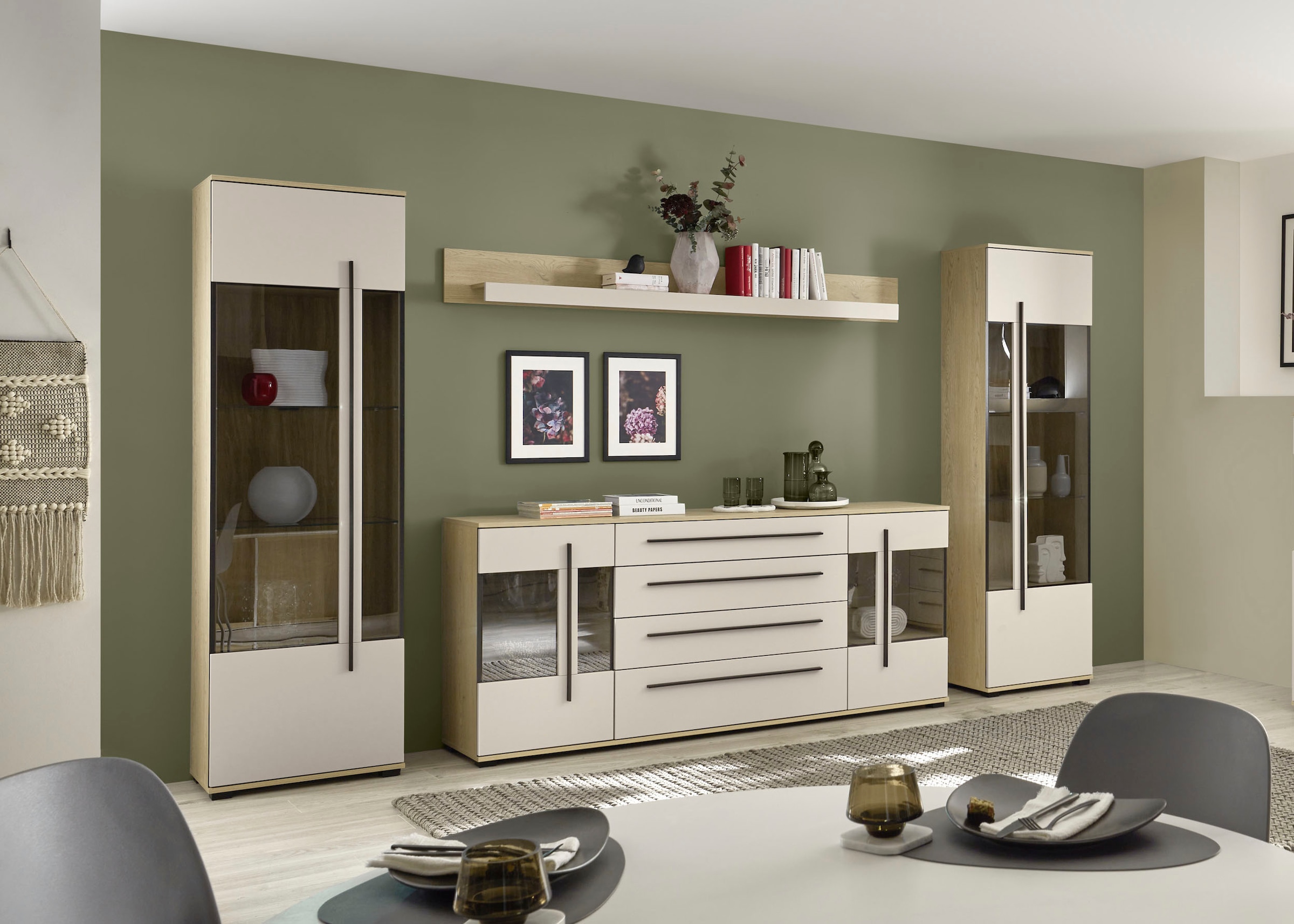 Home affaire Wohnwand »Cantara, Anbauwand, Wohnzimmer-Set, in Eiche Evoke, Weiss oder Kaschmir« Set, 