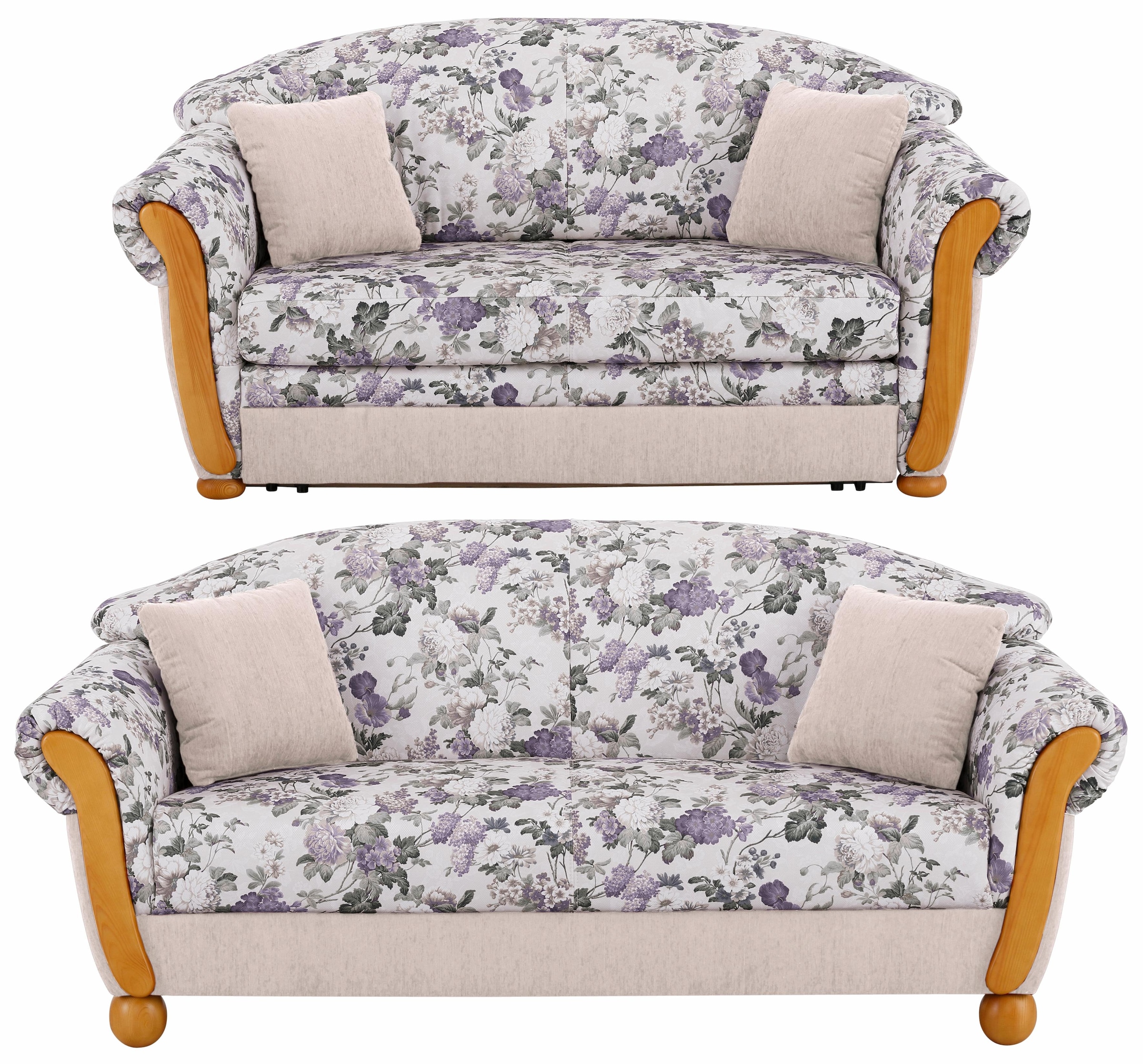 Home affaire Polstergarnitur »Milano, bequem durch Federkern, Landhaus Stil, geschwungene Armlehnen« 2 Stk. tlg. 2-Sitzer und 3-Sitzer