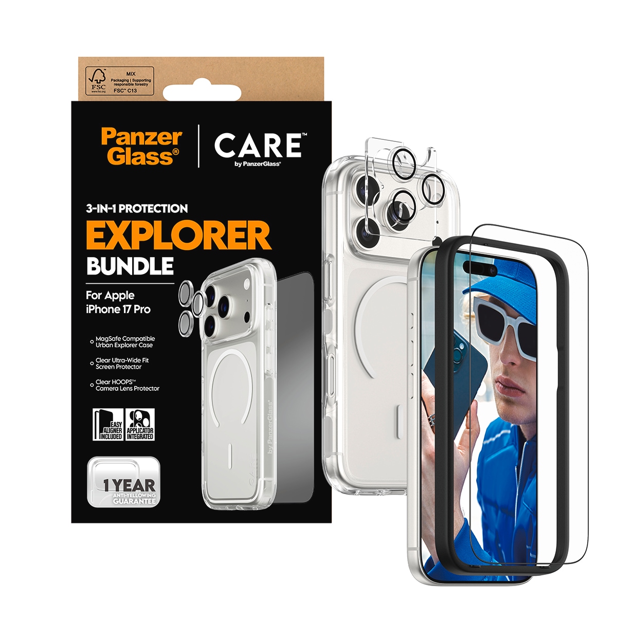 CARE by PanzerGlass Handyhülle »3-in-1 Flagship Explorer Bundle Apple iPhone 17 Pro« Apple iPhone 17 Pro Backcover, Schutzhülle, Handyschutzhülle, Case, Schutzcase, stossfest