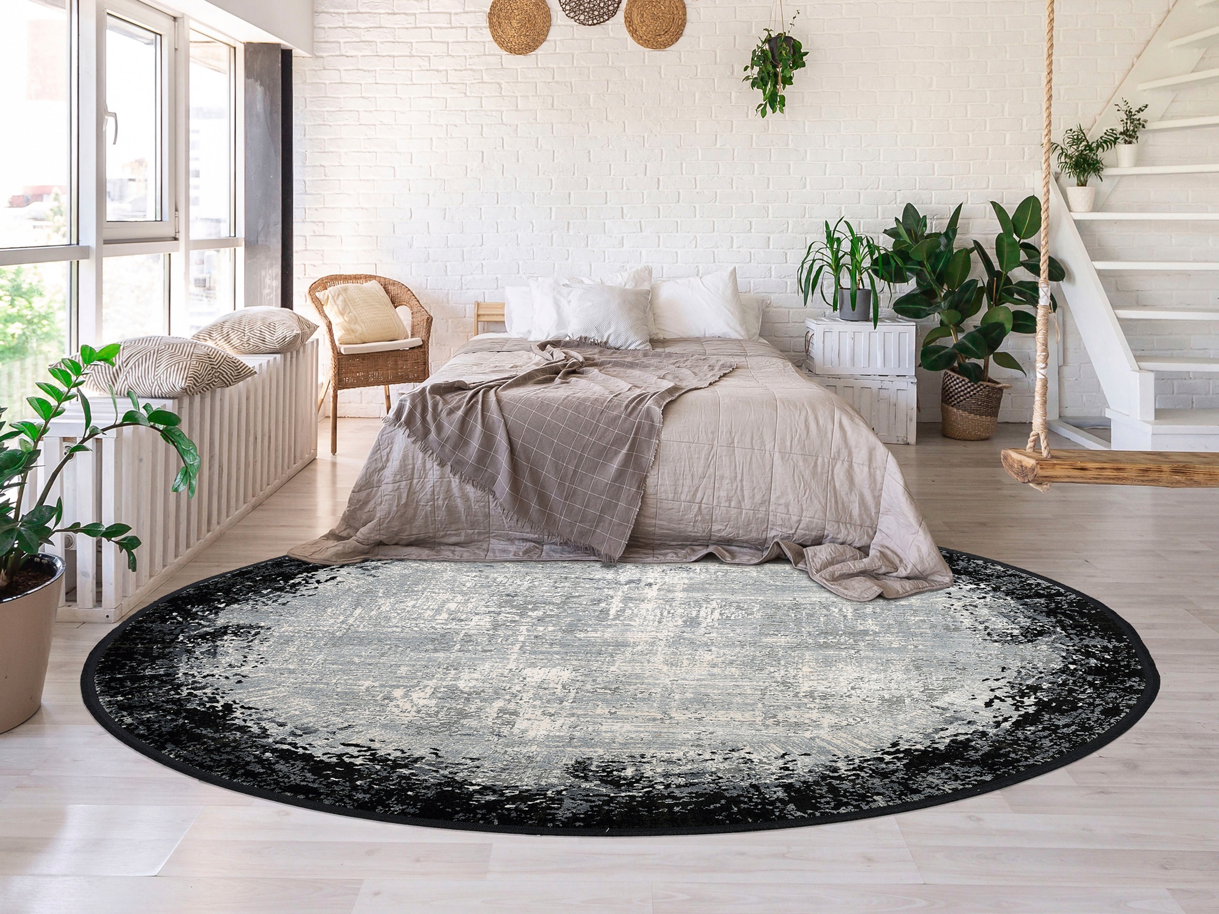 WK WOHNEN Teppich »BORDER« rund 8 mm Höhe hochwertiger Viskoseanteil, samtweiche Oberfläche mit 3 D Effekt