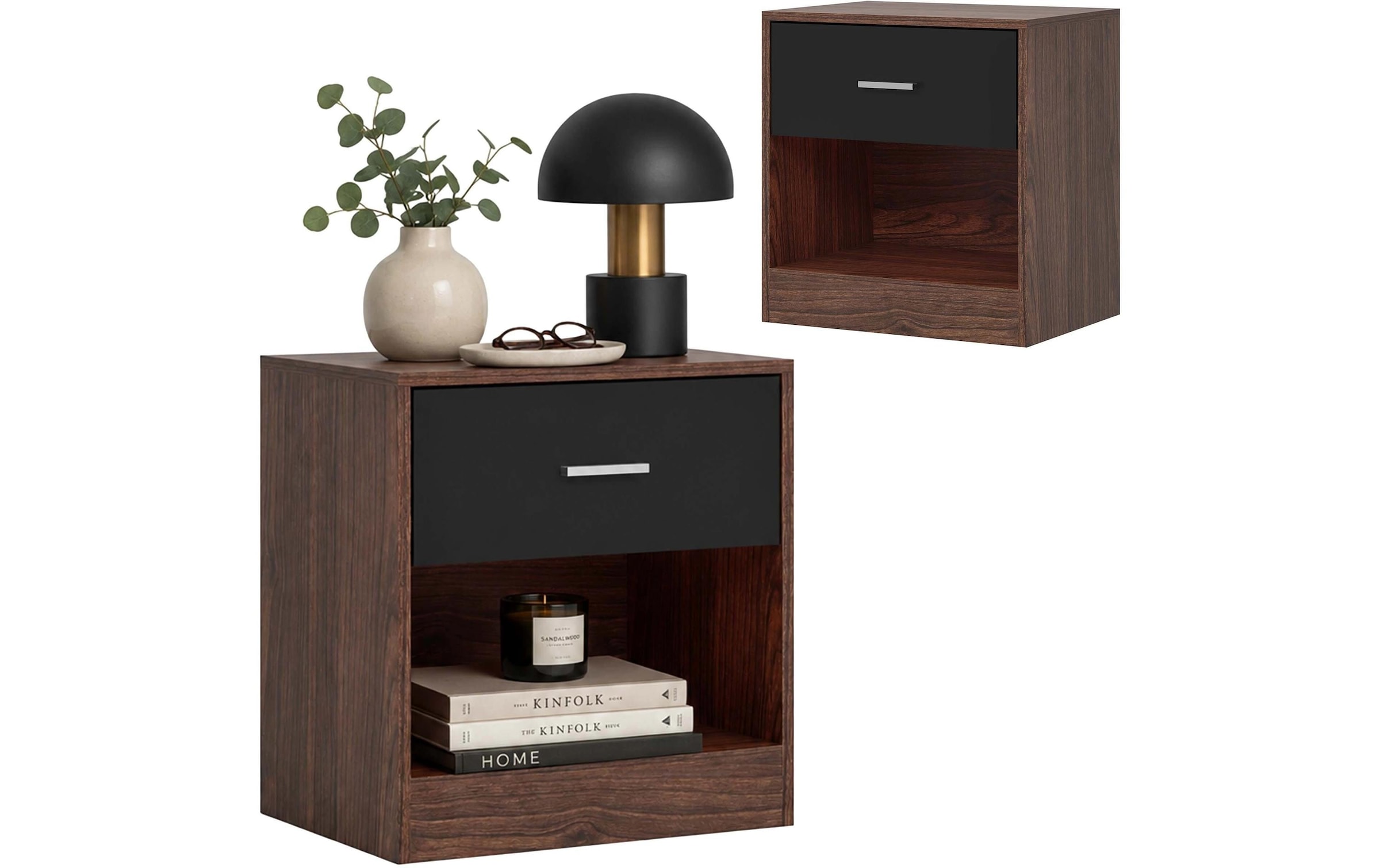 relaxdays »Nachttisch 39 x 41 cm, Weiss/Braun, 2er Set«